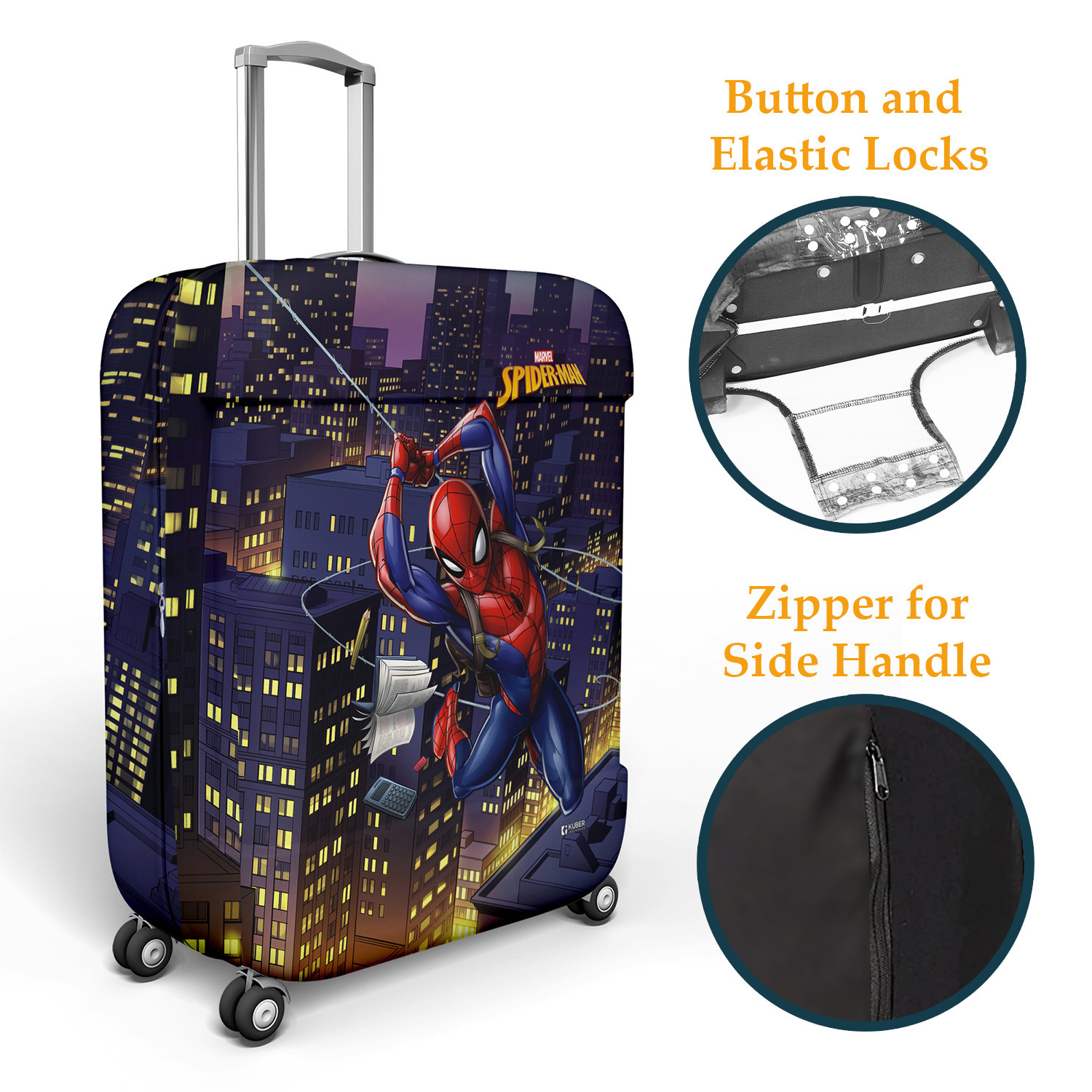 Kuber Industries Marvel Spiderman Luggage Cover|Polyester Travel Suitcase Cover|Washable|Stretchable Suitcase Cover|18-22 Inch-Small|22-26 Inch-Medium|Pack of 2 (Multicolor)