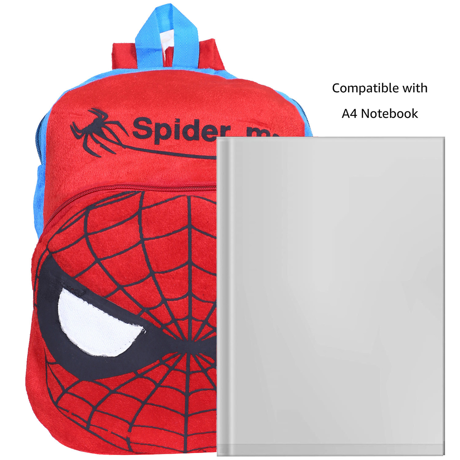 Kuber Industries Marvel Spiderman Plush Backpack|2 Compartment Stitched Velvet School Bag|Durable Toddler Haversack For Travel,School with Zipper Closure (Blue)