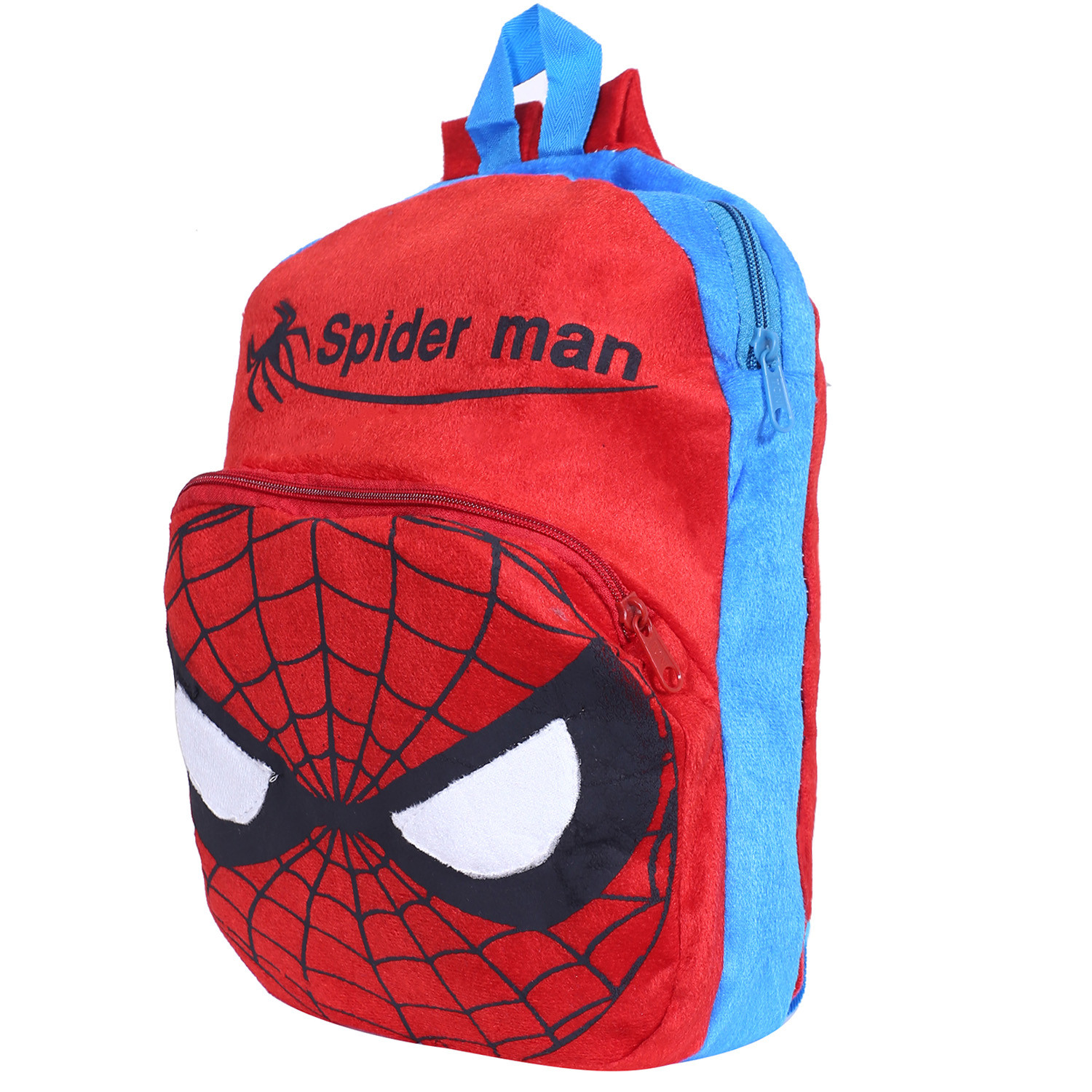 Kuber Industries Marvel Spiderman Plush Backpack|2 Compartment Stitched Velvet School Bag|Durable Toddler Haversack For Travel,School with Zipper Closure (Blue)