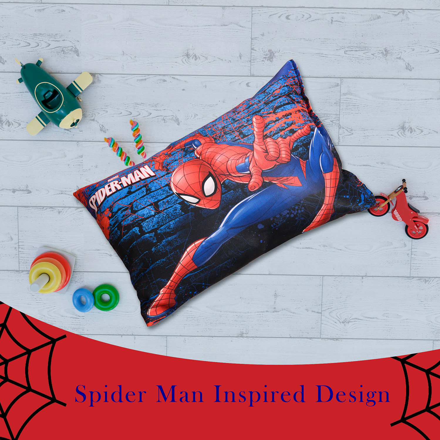 Kuber Industries Marvel Spiderman Print Baby Pillow|Polyester Super soft Kids Pillow for Sleeping & Travel,12 x 18 Inch,(Navy Blue)