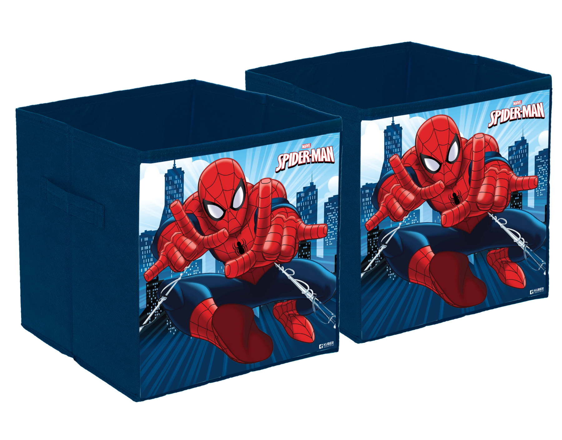 Kuber Industries Marvel Spiderman Print Durable & Collapsible Square Storage Box|Clothes Organizer With Handle,.(Navy Blue)