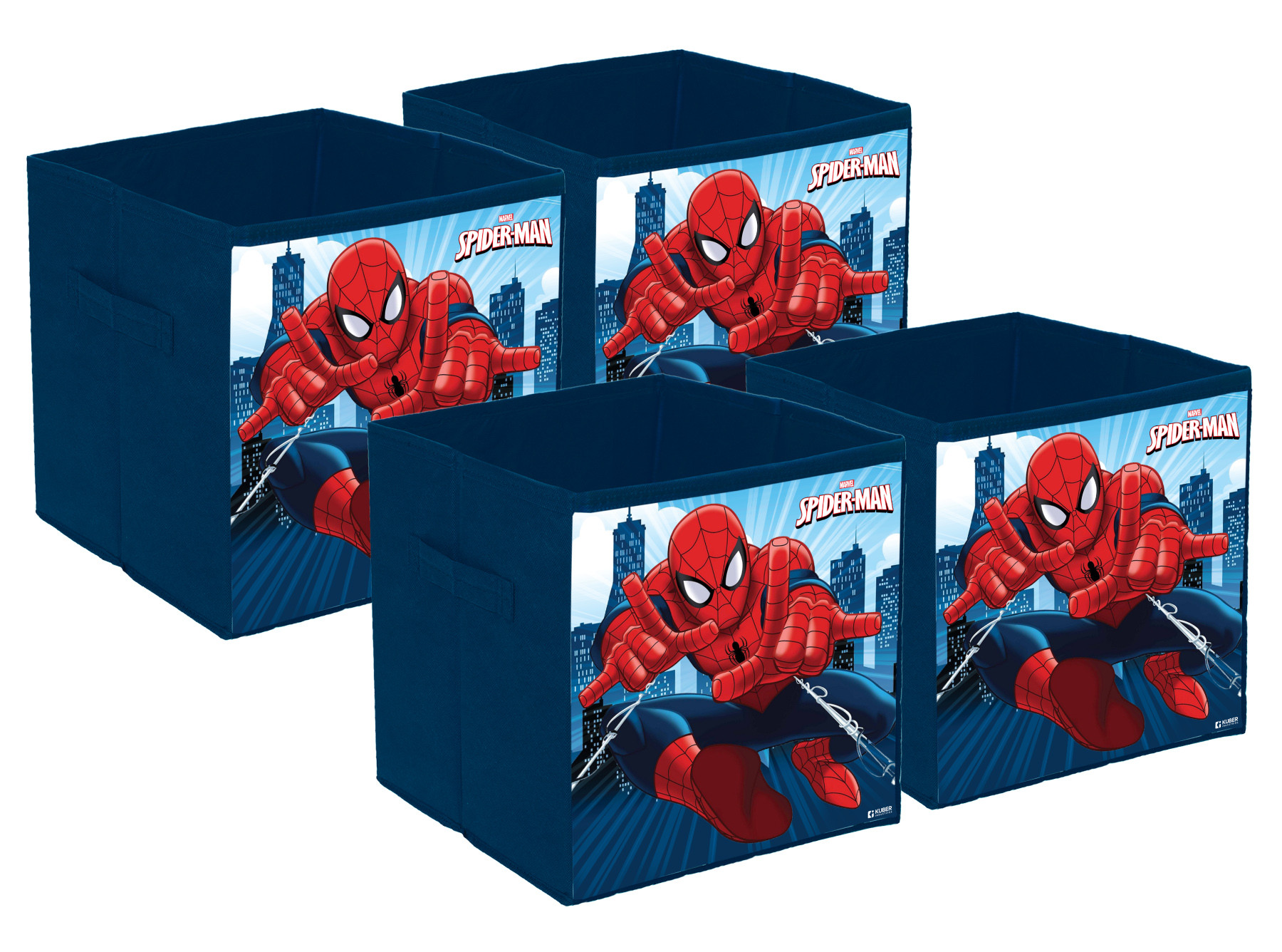 Kuber Industries Marvel Spiderman Print Durable & Collapsible Square Storage Box|Clothes Organizer With Handle,.(Navy Blue)