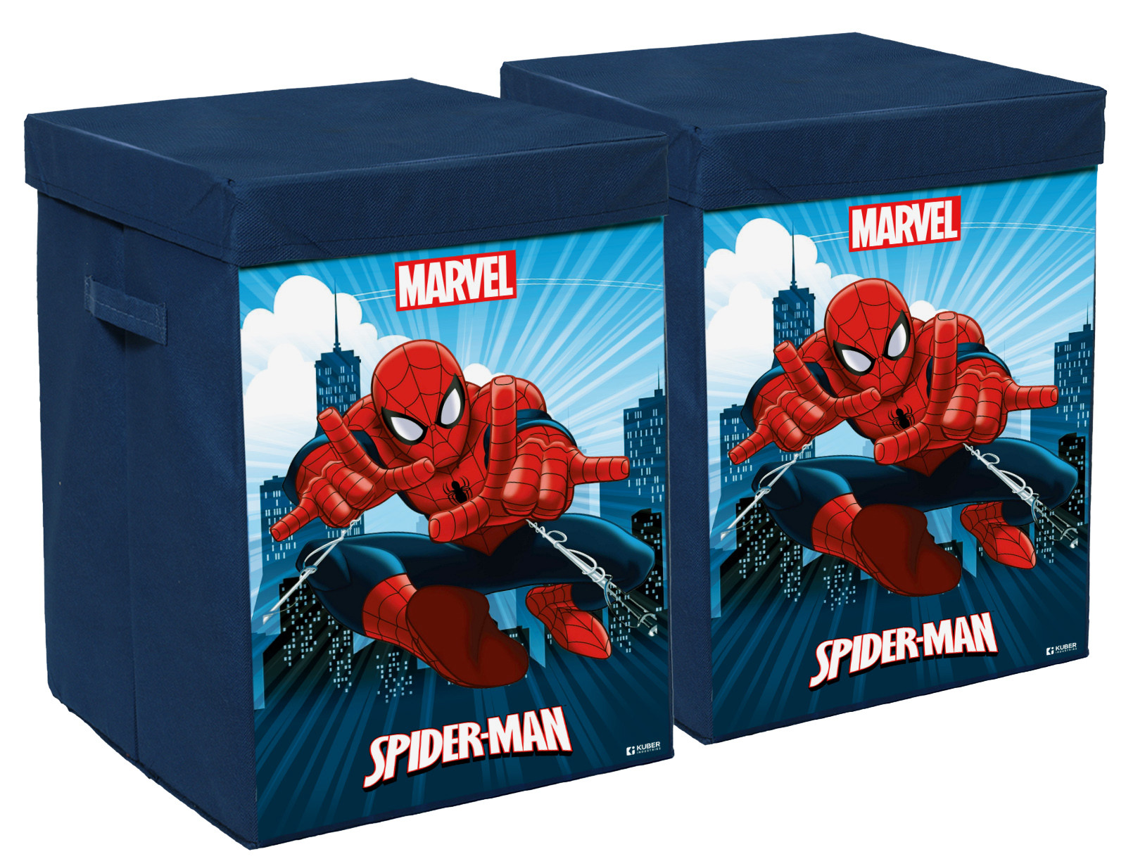Kuber Industries Marvel Spiderman Print Foldable Laundry Basket|Clothes Storage Basket With Handle & Lid,60 Ltr.(Navy Blue)