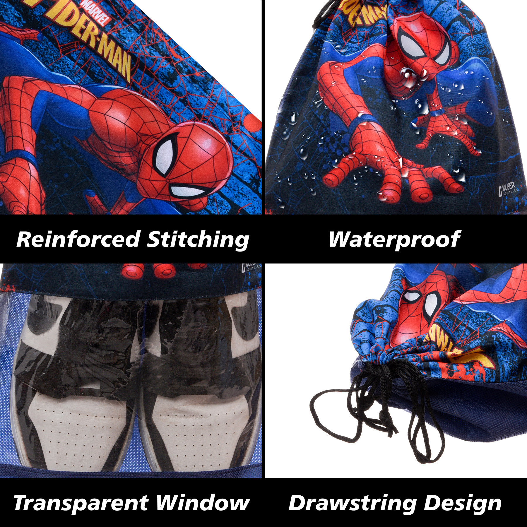 Kuber Industries Marvel Spiderman Shoe Cover  Travel Shoe Storage Bags  Polyester Storage Bag  Drawstring Shoe Cover  Shoe Organizer with Clear window  Pack of 6  Navy Blue