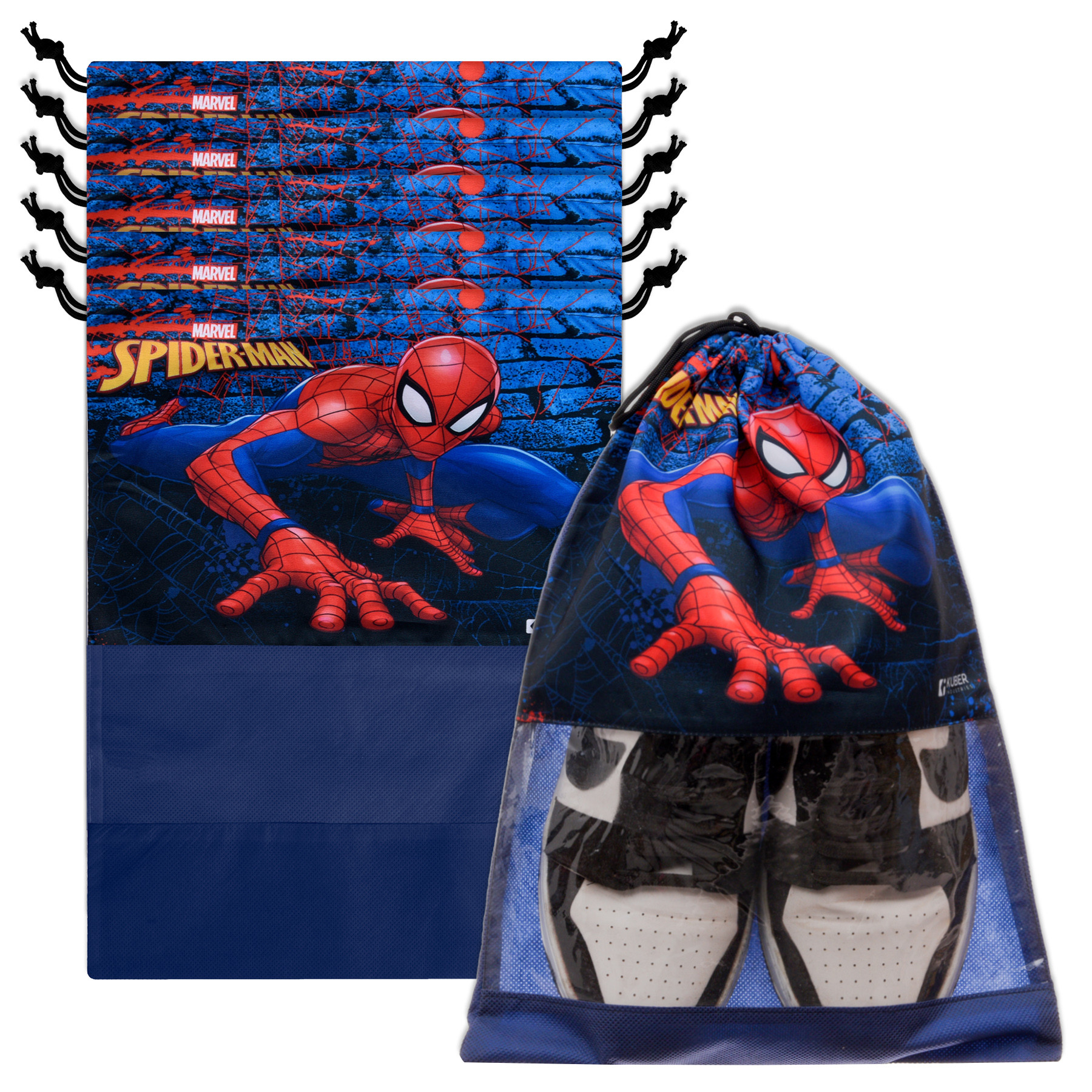 Kuber Industries Marvel Spiderman Shoe Cover | Travel Shoe Storage Bags | Polyester Storage Bag | Drawstring Shoe Cover | Shoe Organizer with Clear window |Navy Blue