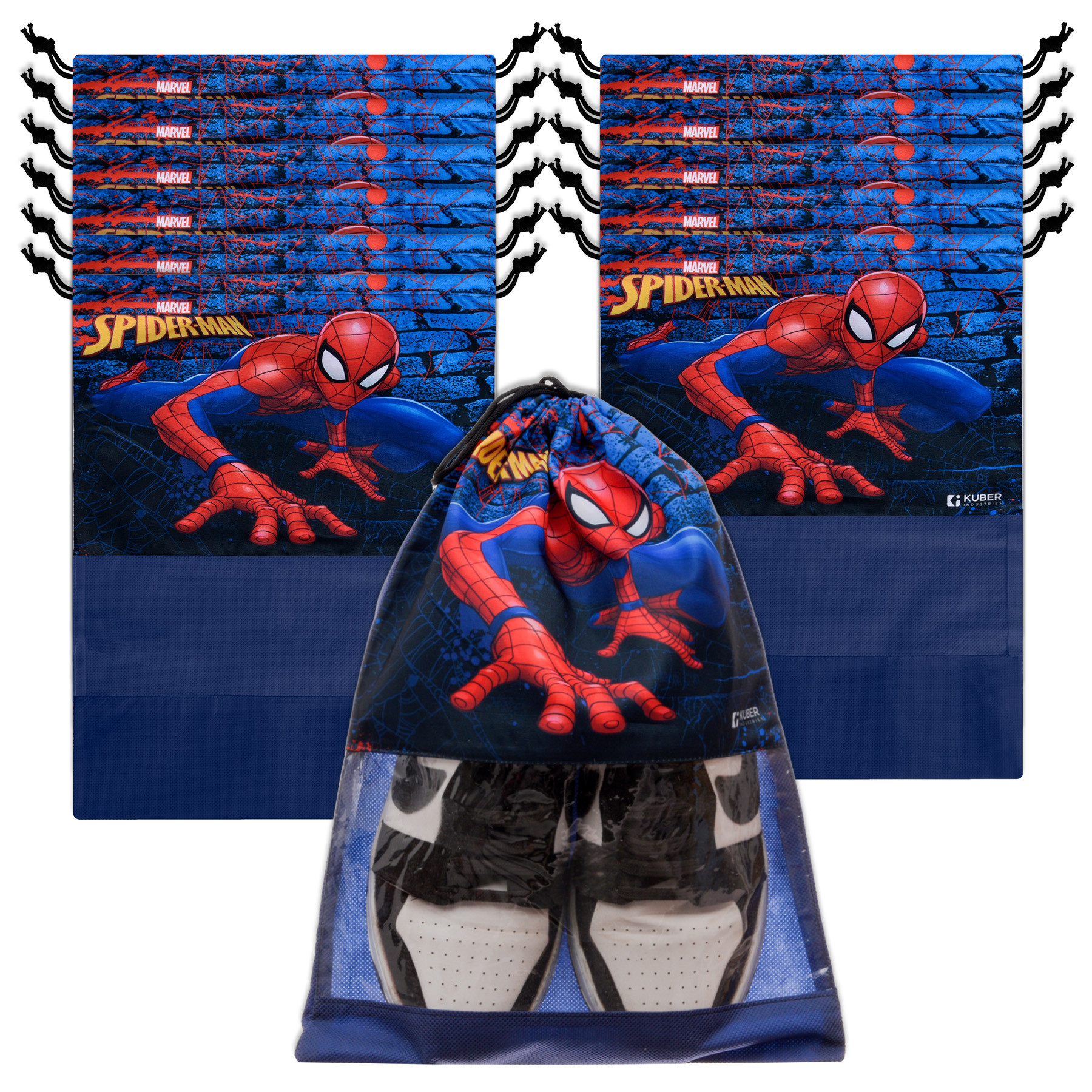 Kuber Industries Marvel Spiderman Shoe Cover | Travel Shoe Storage Bags | Polyester Storage Bag | Drawstring Shoe Cover | Shoe Organizer with Clear window |Navy Blue