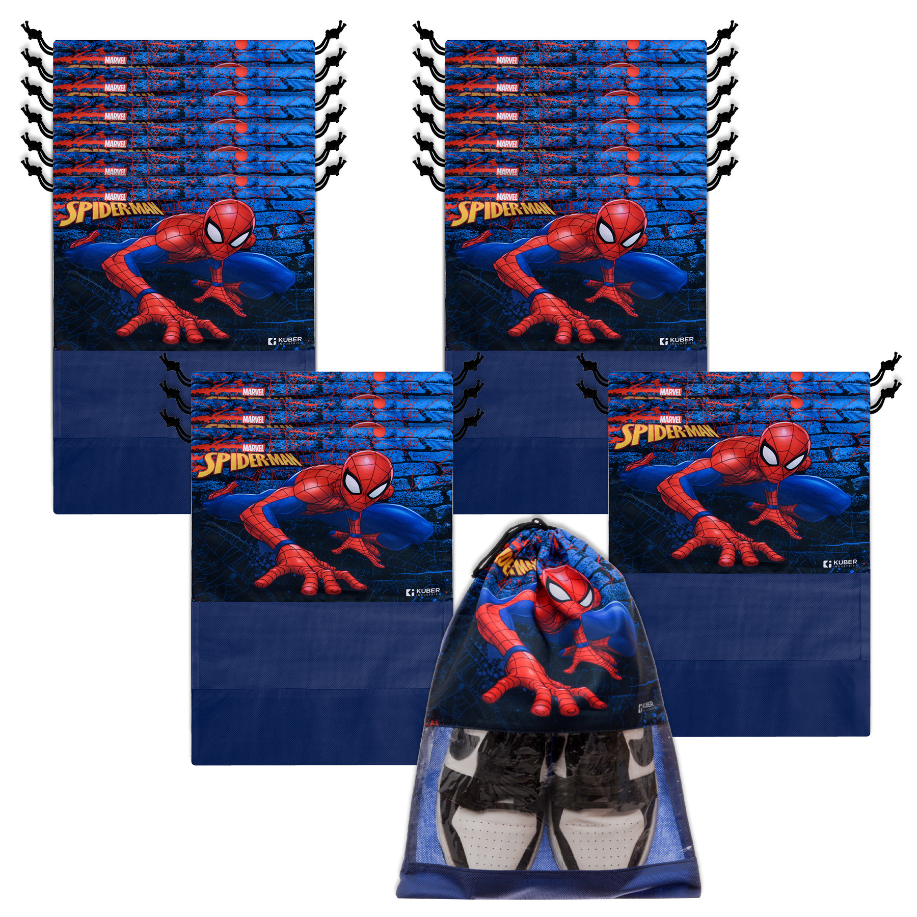 Kuber Industries Marvel Spiderman Shoe Cover | Travel Shoe Storage Bags | Polyester Storage Bag | Drawstring Shoe Cover | Shoe Organizer with Clear window |Navy Blue