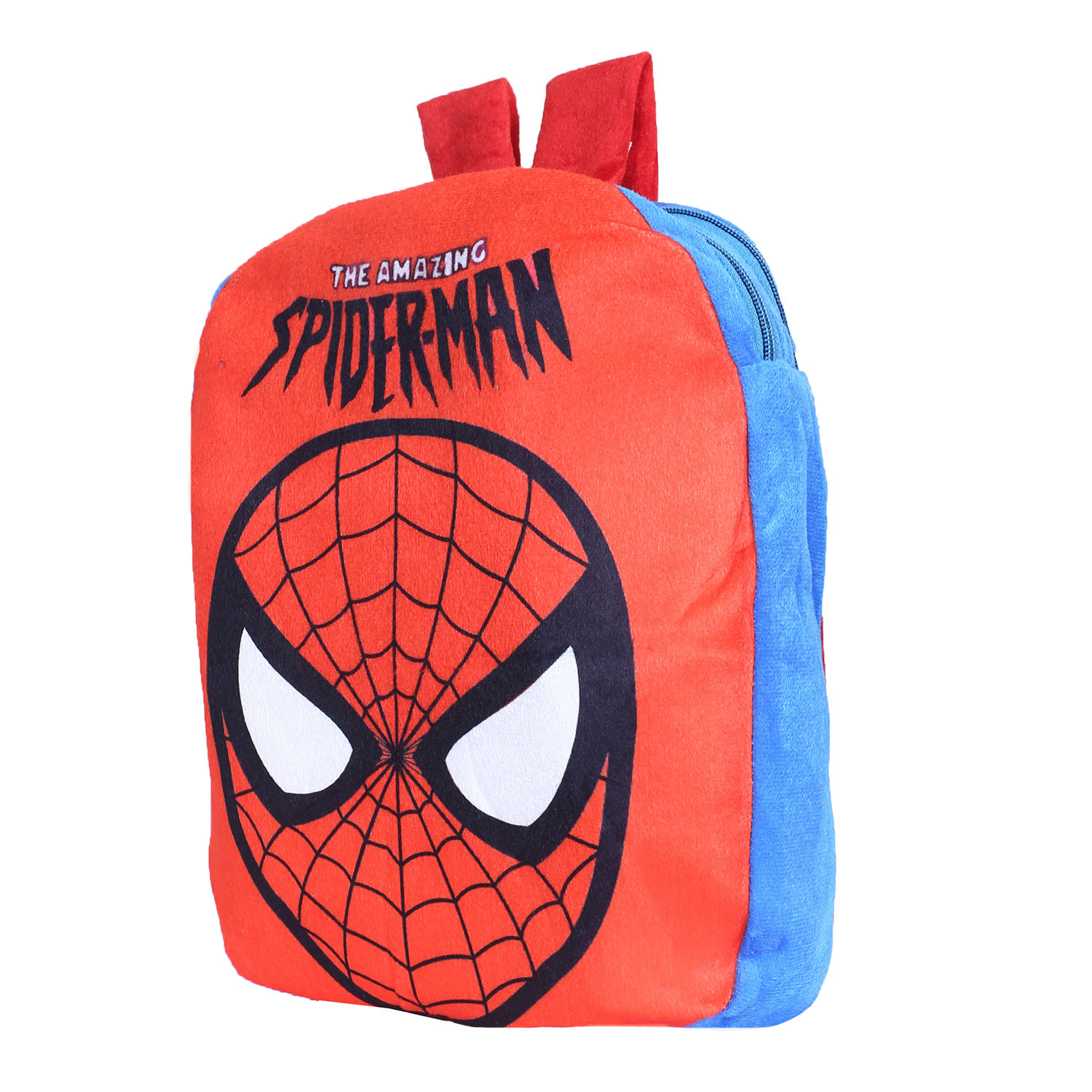 Kuber Industries Marvel The Amazing Spiderman Plush Backpack|2 Compartment Velvet School Bag|Durable Toddler Haversack For Travel,School with Zipper Closure (Red)