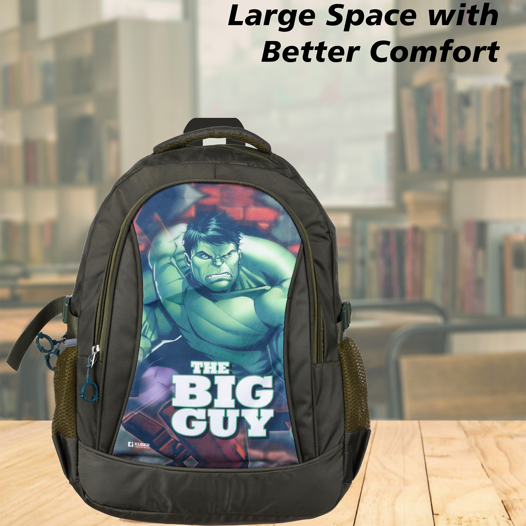 Kuber Industries Marvel The Big Guy Hulk School Bags  Kids School Bags  Student Bookbag  Travel Backpack  School Bag for Girls  Boys  School Bag with 3 Compartments  Green