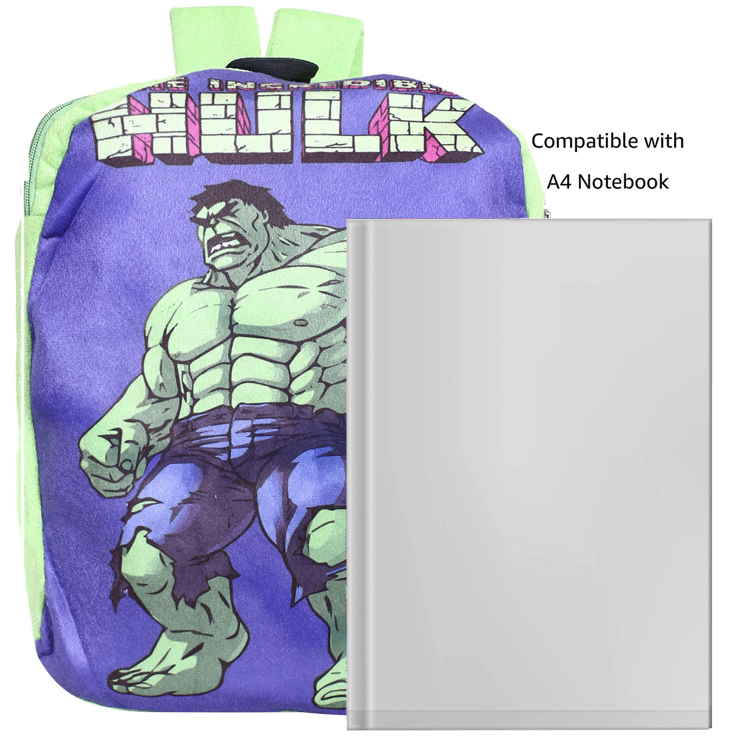 Kuber Industries Marvel The Incredible Hulk Plush Backpack|2 Compartment Velvet School Bag|Durable Toddler Haversack For Travel,School with Zipper Closure (Green)