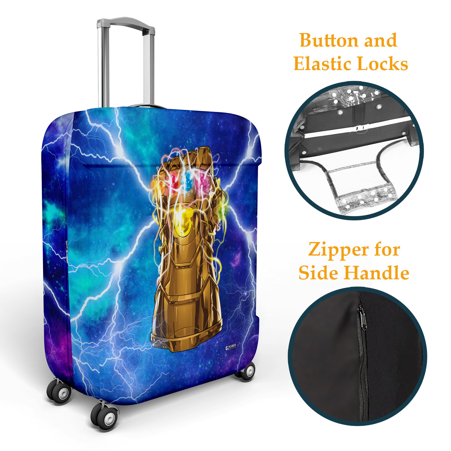 Kuber Industries Marvel The Infinity Gauntlet Luggage Cover  Polyester Travel Suitcase Cover  Washable  Stretchable Suitcase Protector  18-22 Inch    Sky Blue
