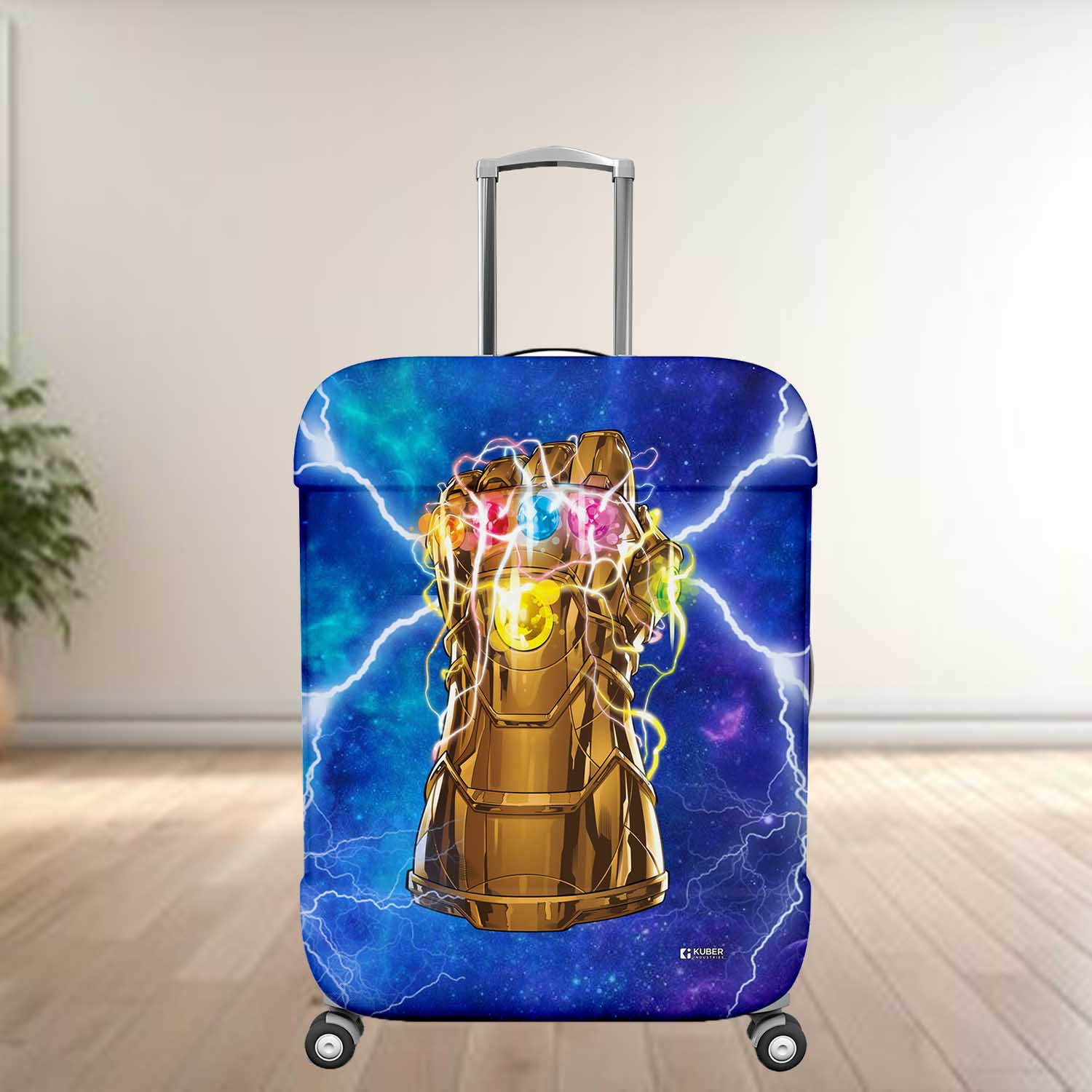 Kuber Industries Marvel The Infinity Gauntlet Luggage Cover | Polyester Travel Suitcase Cover | Washable | Stretchable Suitcase Protector | 26-30 Inch | Large | Sky Blue