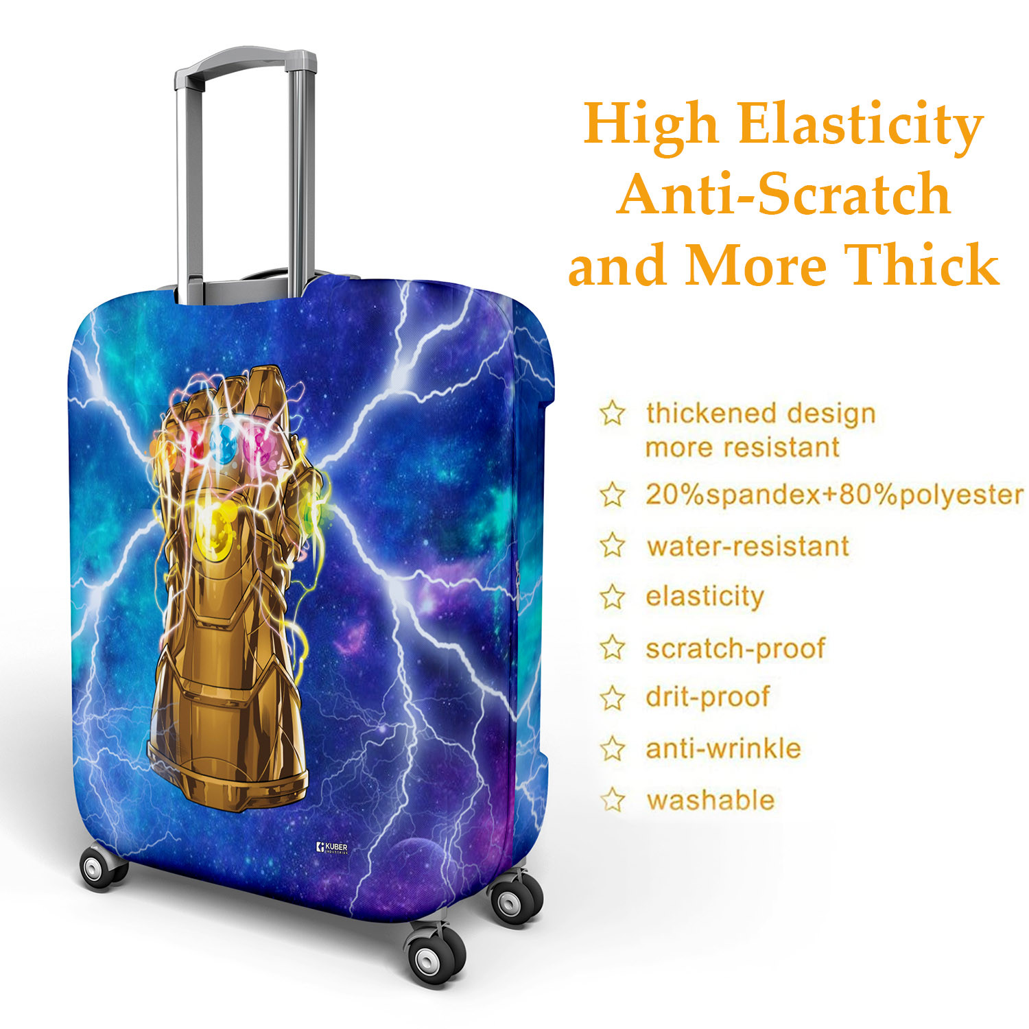 Kuber Industries Marvel The Infinity Gauntlet Luggage Cover | Polyester Travel Suitcase Cover | Washable | Stretchable Suitcase Protector | 26-30 Inch | Large | Sky Blue