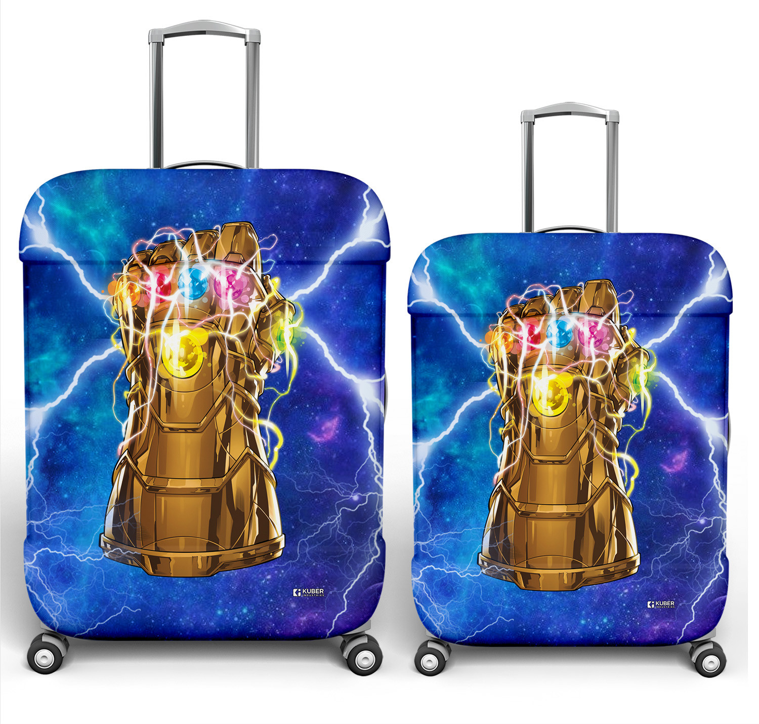 Kuber Industries Marvel The Infinity Gauntlet Luggage Cover|Polyester Travel Suitcase Cover|Washable|Stretchable Suitcase Cover|22-26 Inch-Medium|26-30 Inch-Large|Pack of 2 (Sky Blue)