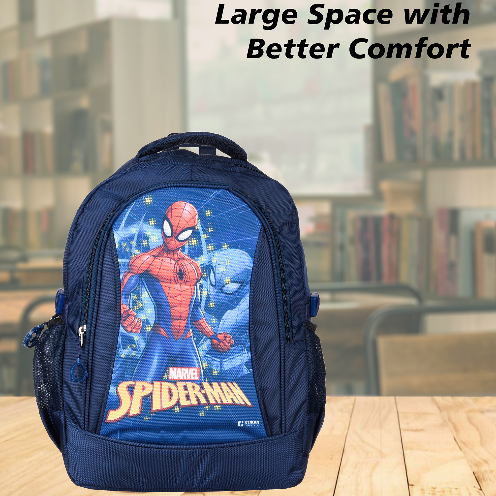 Kuber Industries Marvel The Spider-Man School Bags  Kids School Bags  Student Bookbag  Travel Backpack  School Bag for Girls  Boys  School Bag with 3 Compartments  Navy Blue