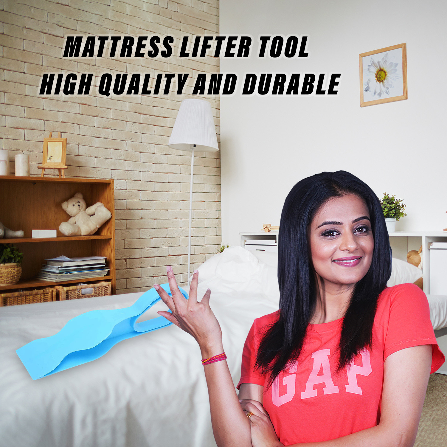 Kuber Industries Mattress Lifter|Plastic Bedsheet Tucker Tool|Bedsheet Mattress Lifter Stand|Mattress Wedge Elevator|Bed Tucker Tool (Blue)