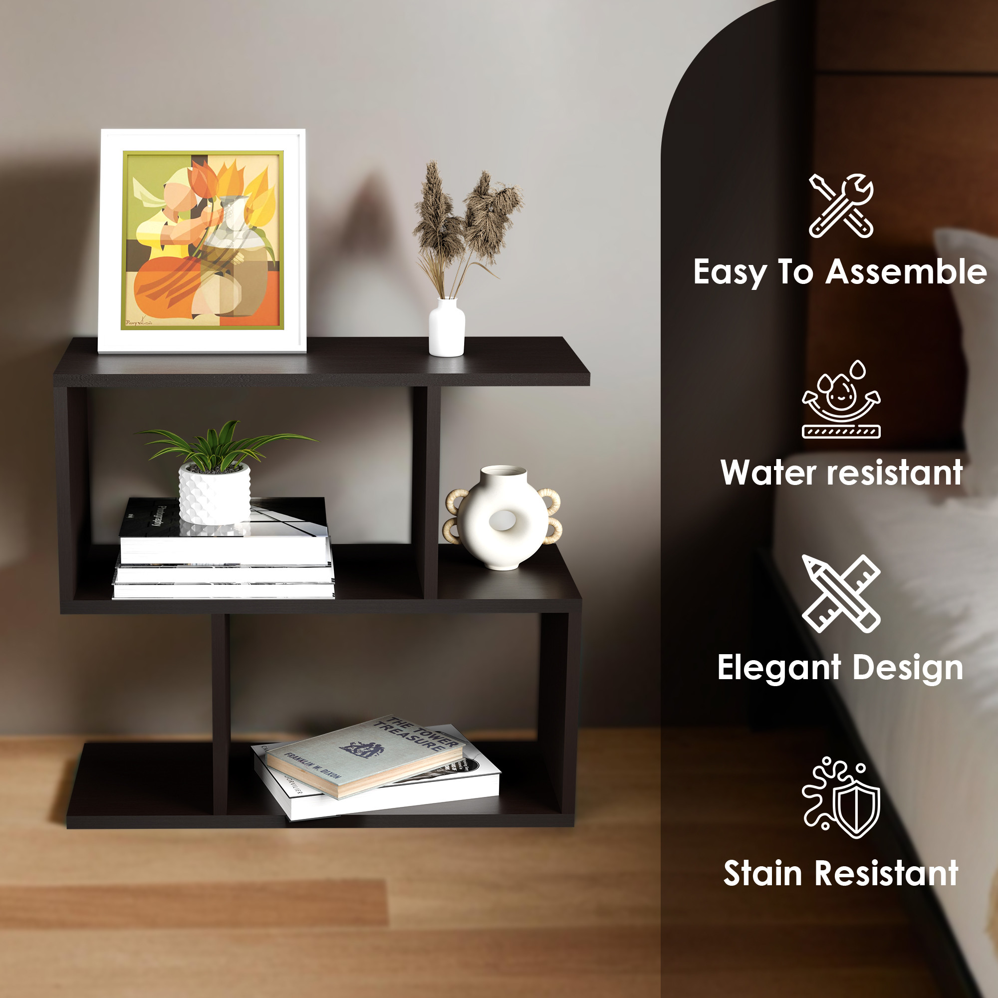 Kuber Industries Mdf Wood Bed Side Tables for Bedroom and Living Room Decor  Sofa Side End Table for Living Room  Modern Night Stand for Home Decor  Brown