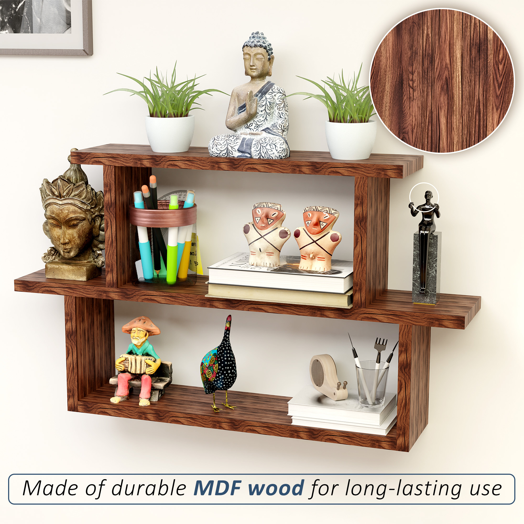 Kuber Industries Mdf Wooden Floating Shelf for Wall  Book Stand Shelf  Wall Stand Holder for Display Unit for Living Room and Home Decor  Brown