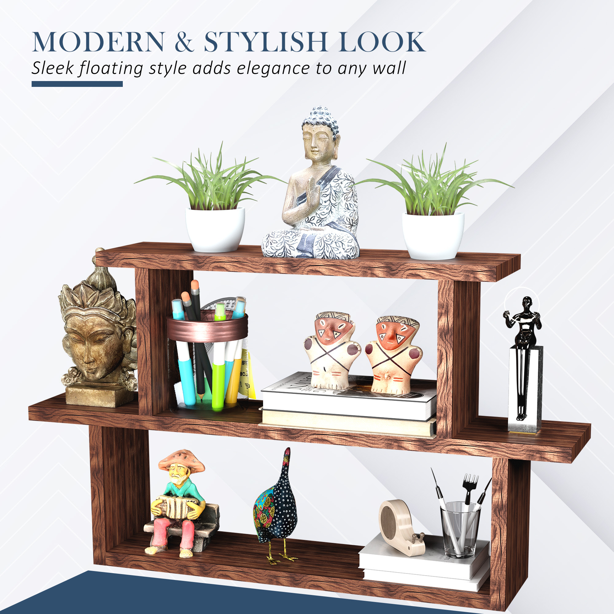 Kuber Industries Mdf Wooden Floating Shelf for Wall  Book Stand Shelf  Wall Stand Holder for Display Unit for Living Room and Home Decor  Brown