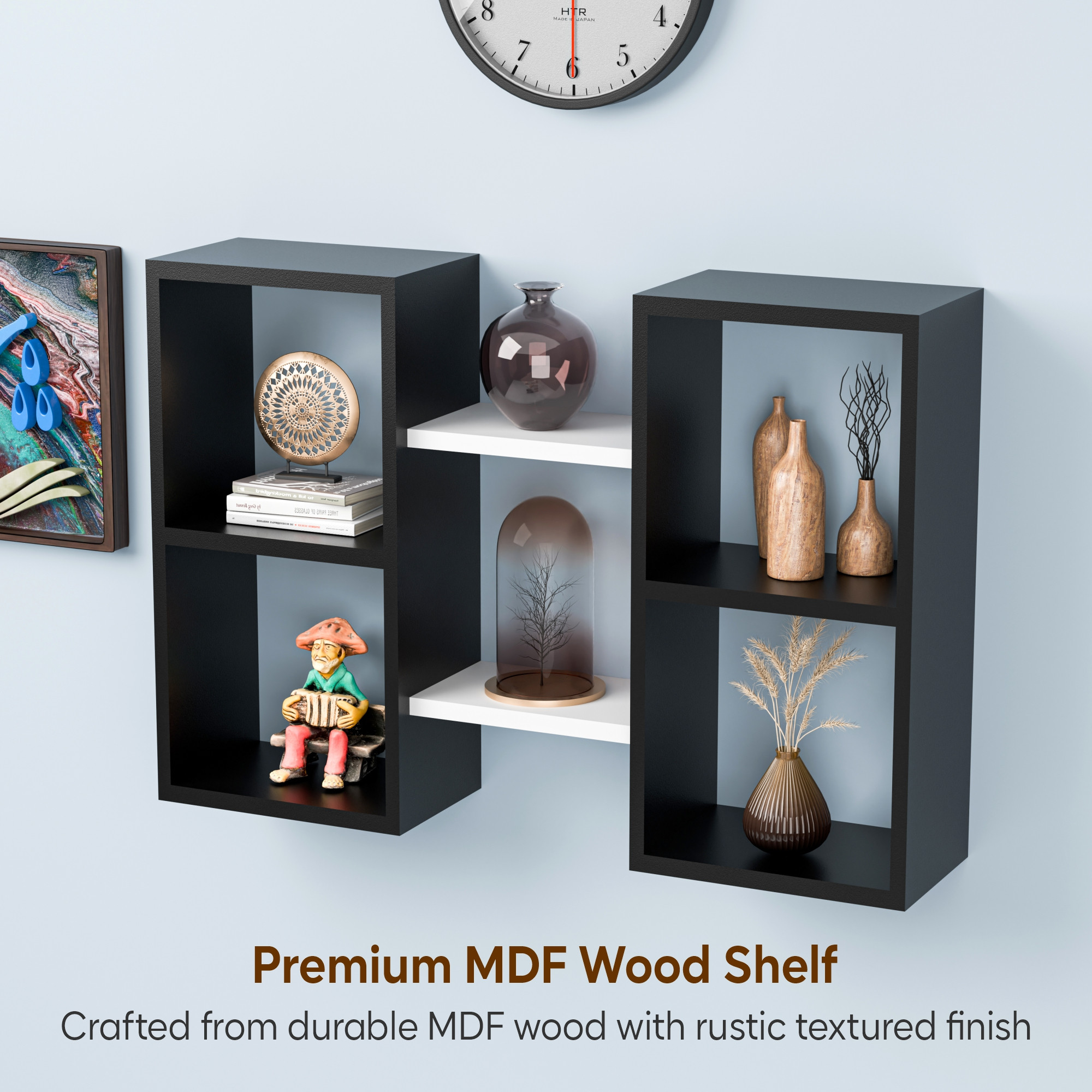 Kuber Industries Mdf Wooden Floating Shelf for Wall  Book Stand Shelf  Wall Stand Holder for Display Unit for Living Room and Home Decor  White  Brown