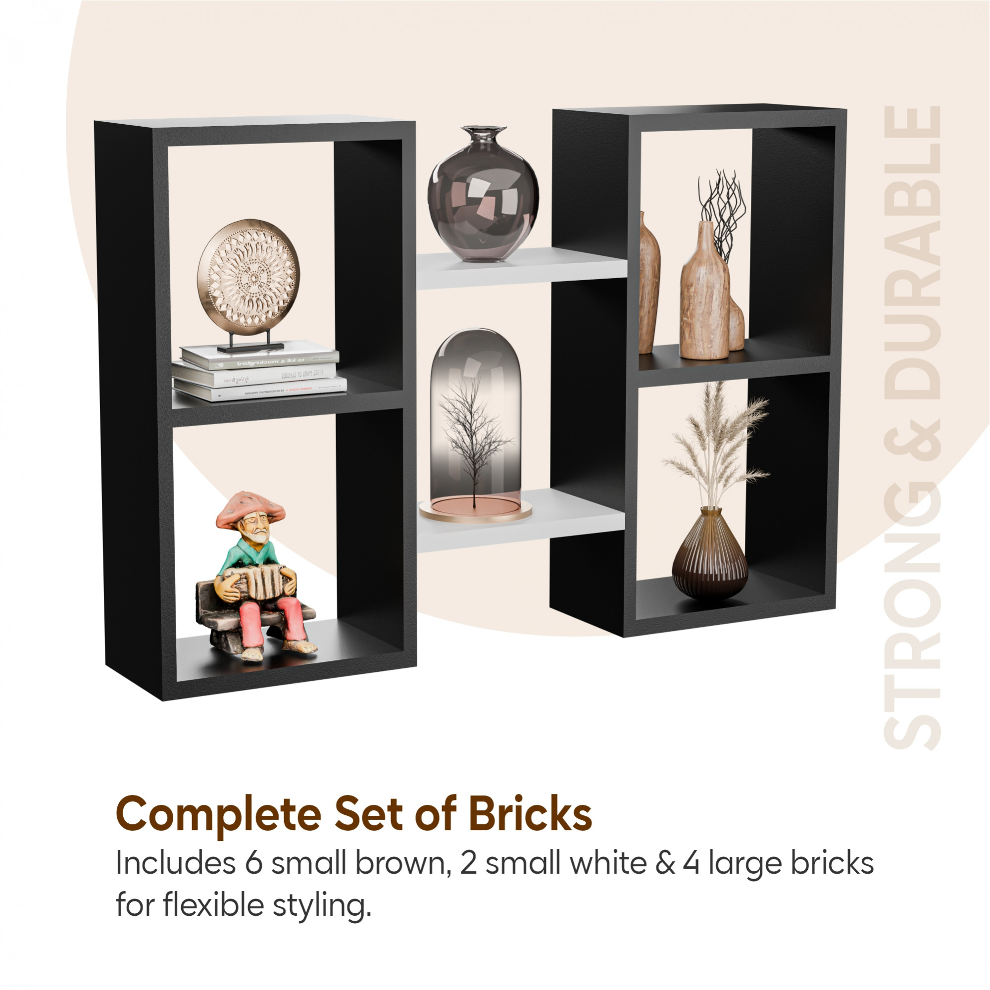 Kuber Industries Mdf Wooden Floating Shelf for Wall  Book Stand Shelf  Wall Stand Holder for Display Unit for Living Room and Home Decor  White  Brown