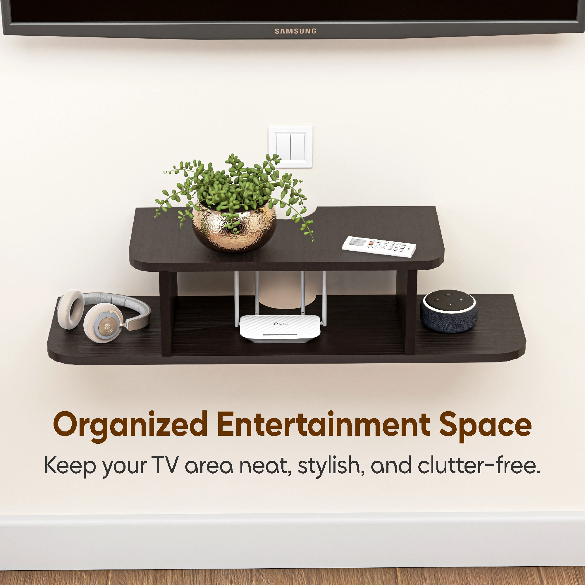 Kuber Industries Mdf Wooden Set Top Box Wall Stand  Modern TV Unit Shelf for Remote Router Wifi Holder  Book Shelf Wall Rack for Living Room  Brown