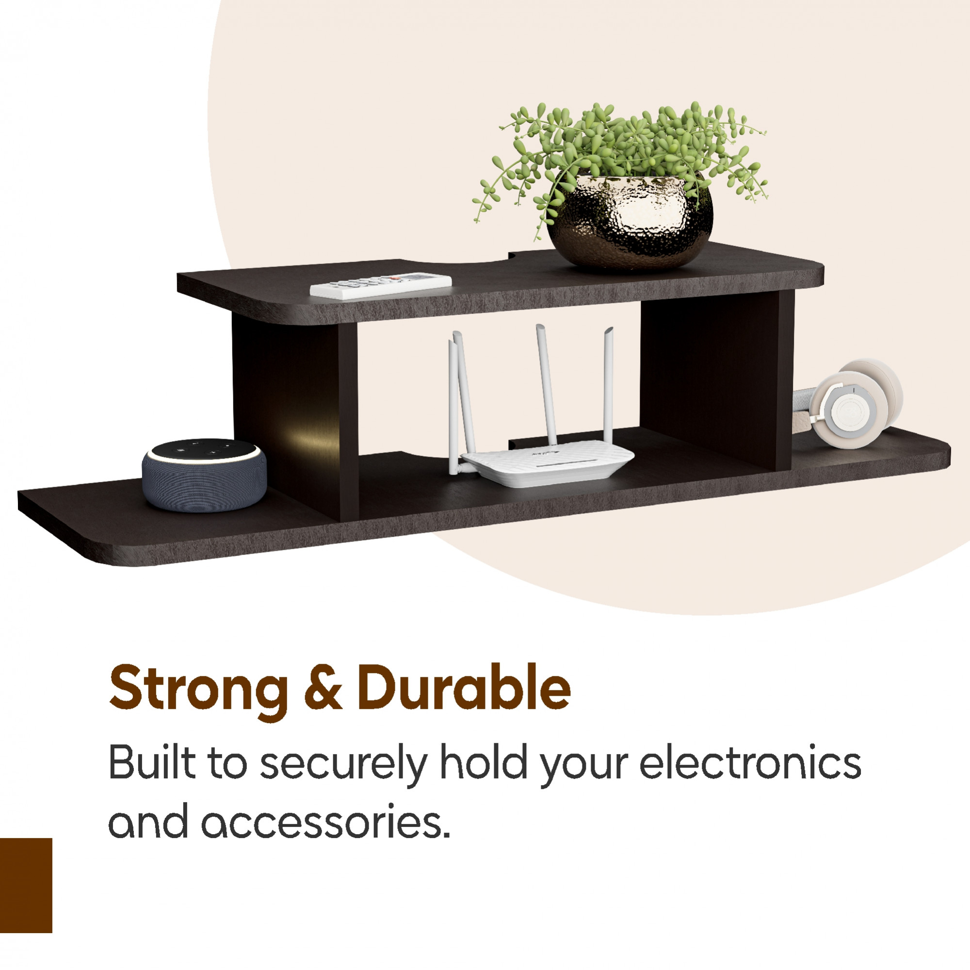 Kuber Industries Mdf Wooden Set Top Box Wall Stand  Modern TV Unit Shelf for Remote Router Wifi Holder  Book Shelf Wall Rack for Living Room  Brown