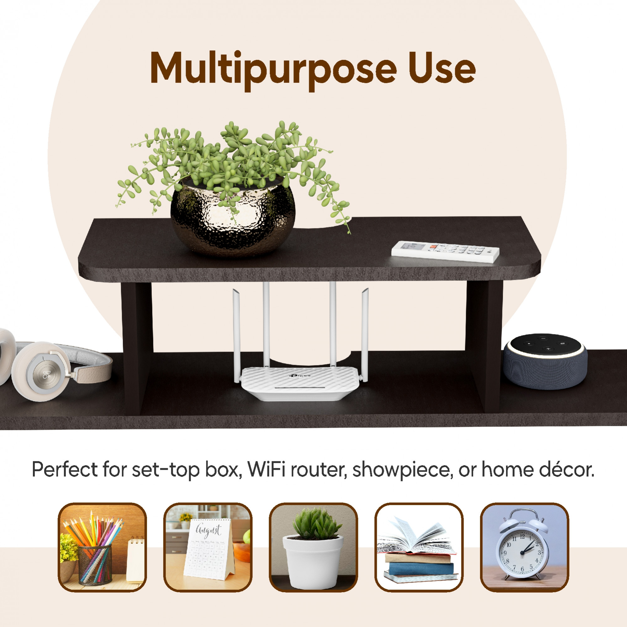 Kuber Industries Mdf Wooden Set Top Box Wall Stand  Modern TV Unit Shelf for Remote Router Wifi Holder  Book Shelf Wall Rack for Living Room  Brown