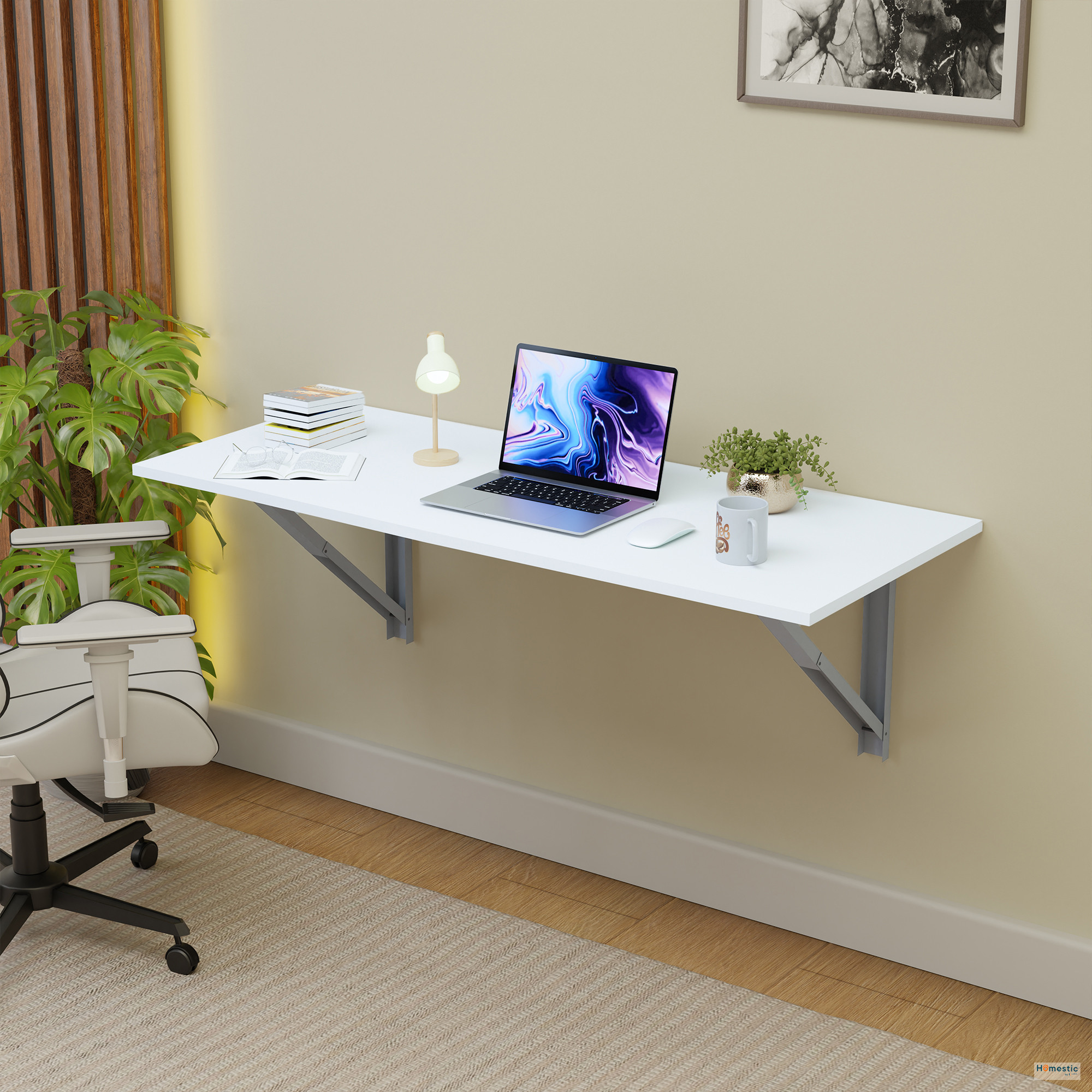 Kuber Industries MDF Wooden Wall Mount Table Foldable for Study Room and Office  Round Corner Wall Mounted Dining Table and Desk for Work  White
