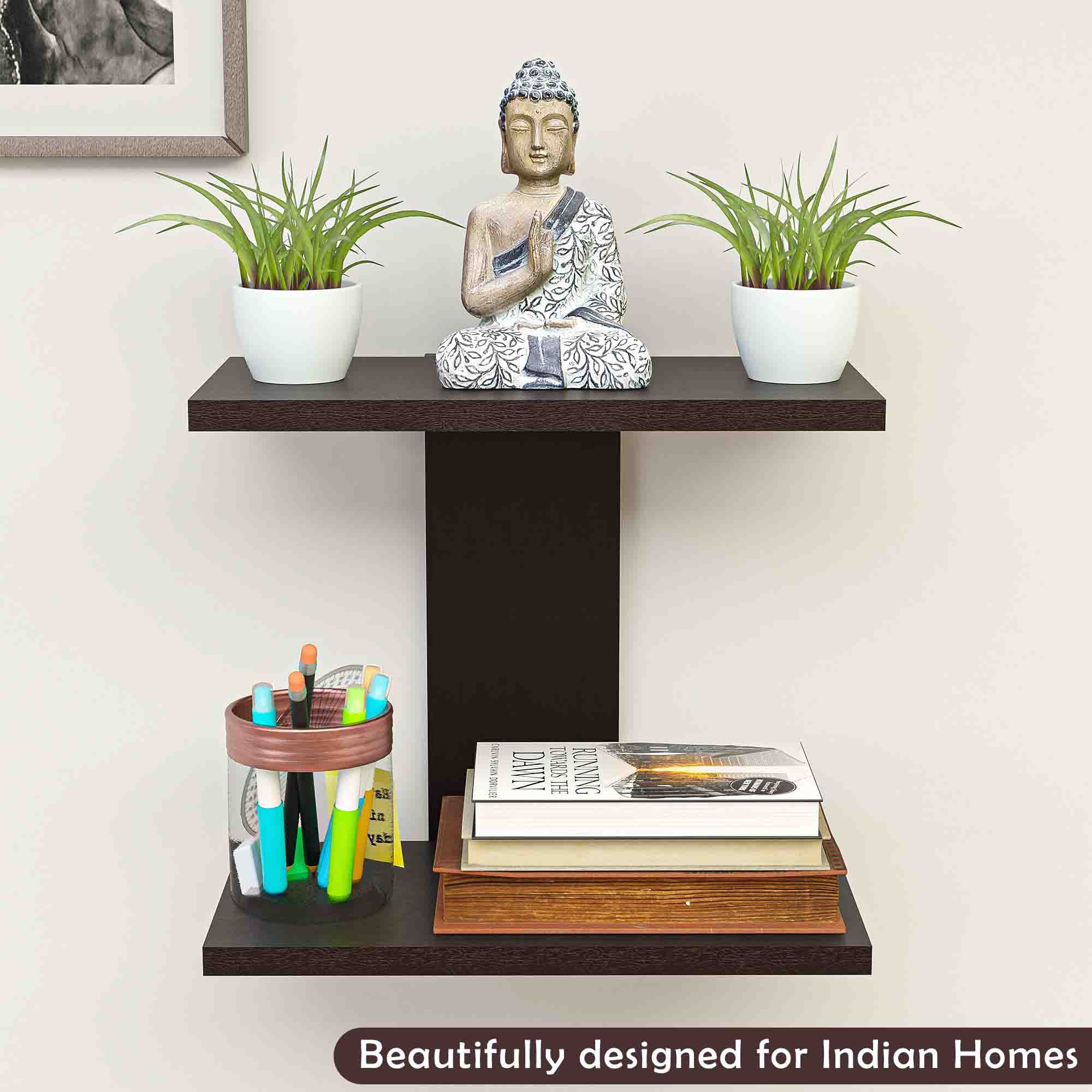 Kuber Industries Mdf Wooden Wall Rack Shelf  Floating Shelf for Bedroom  Multipurpose Display Unit for Living Room  Wall Holder Stand for Home Decor  I Shape - Brown