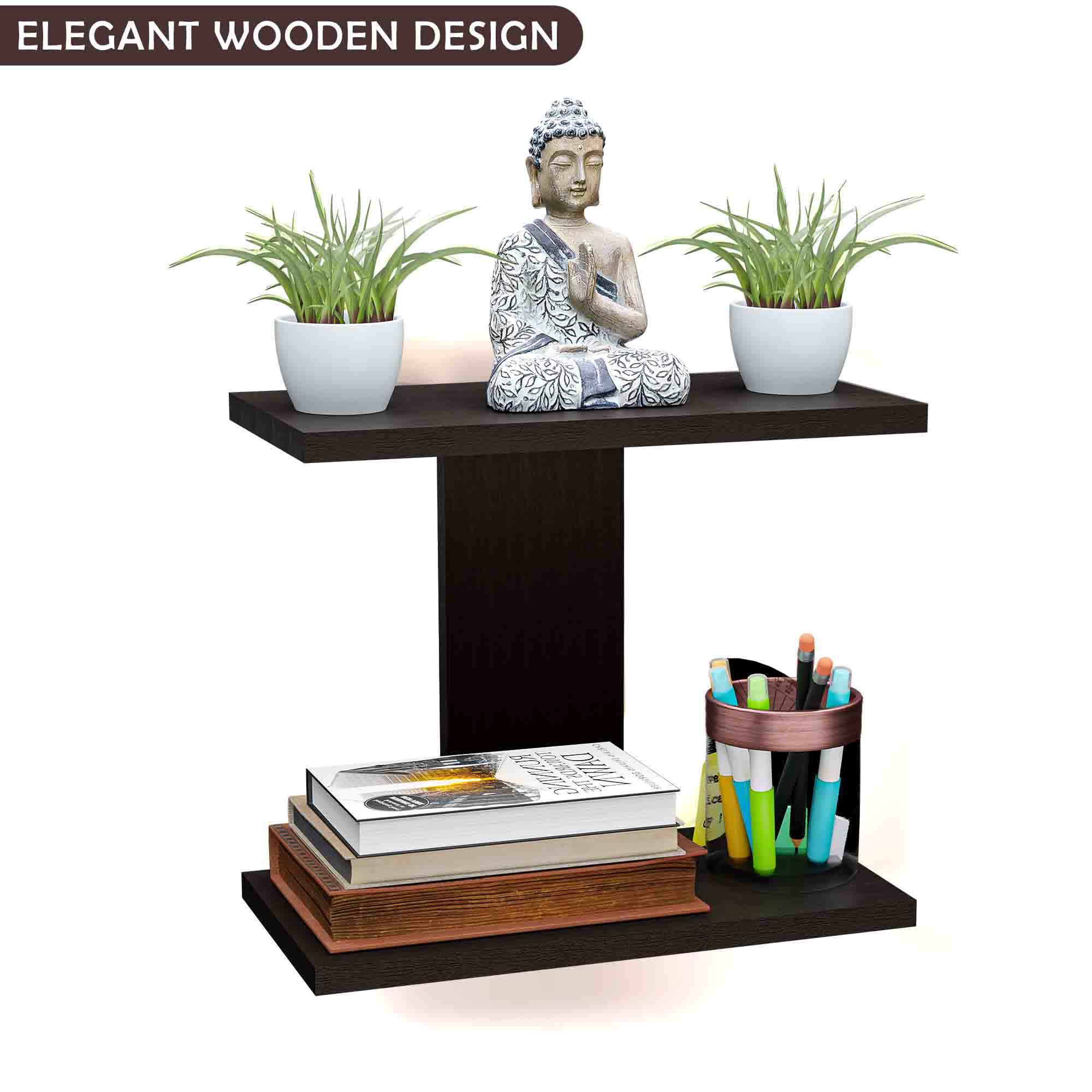 Kuber Industries Mdf Wooden Wall Rack Shelf  Floating Shelf for Bedroom  Multipurpose Display Unit for Living Room  Wall Holder Stand for Home Decor  I Shape - Brown