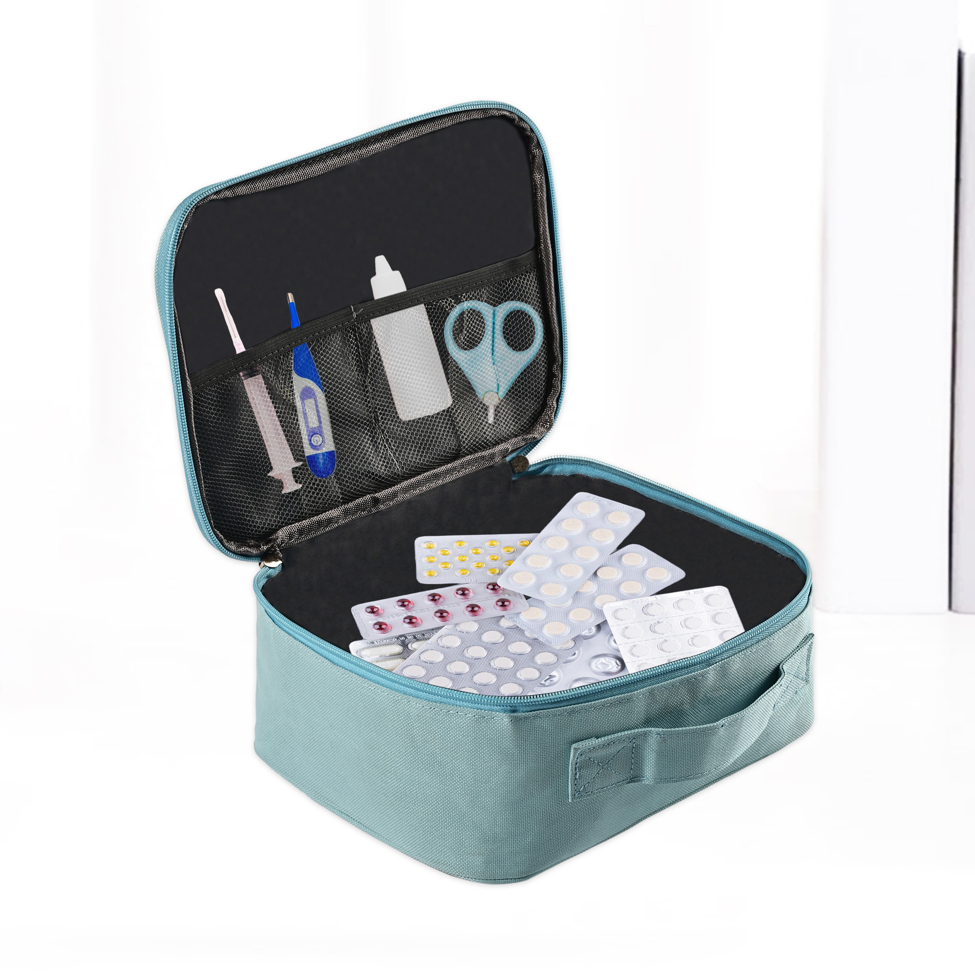 Kuber Industries Medicine Pouch for Travel  Empty First Aid Box for Home  Camping Survival Kit  Emergency Items Organizer  Travelling Medical Essentials Pouch  YJ-24-LBLU  Sky Blue