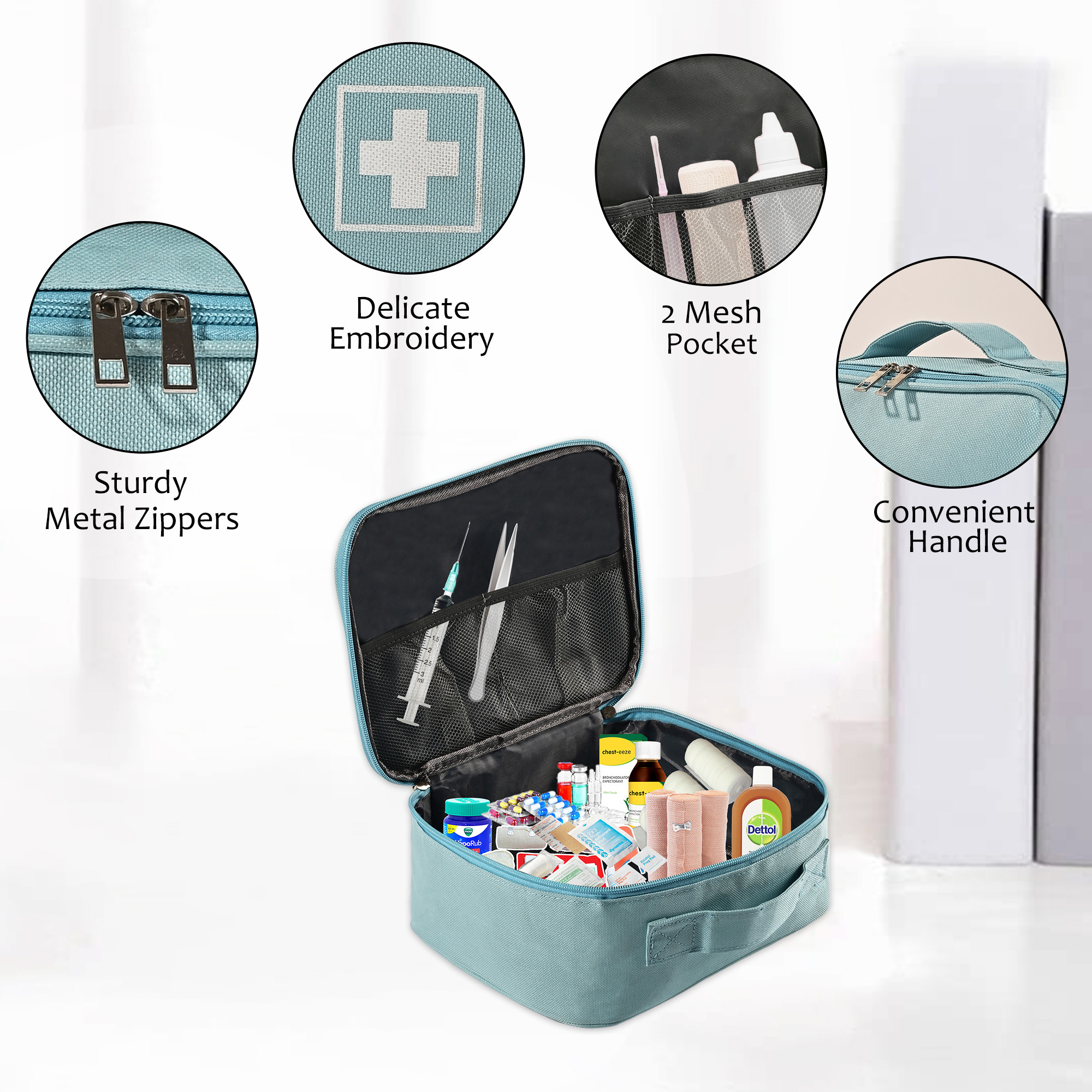 Kuber Industries Medicine Pouch for Travel  Empty First Aid Box for Home  Camping Survival Kit  Emergency Items Organizer  Travelling Medical Essentials Pouch  YJ-24-LBLU  Sky Blue