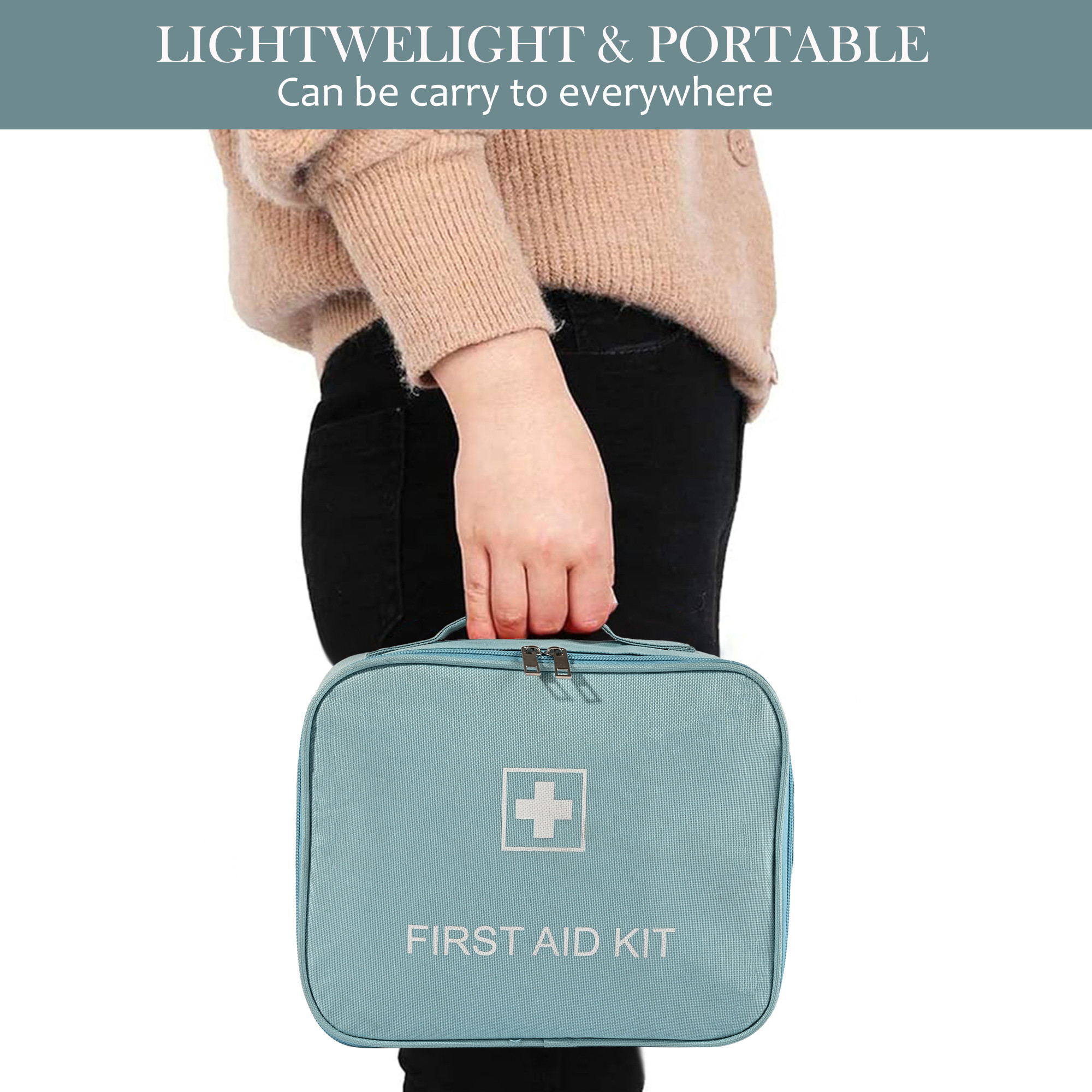 Kuber Industries Medicine Pouch for Travel  Empty First Aid Box for Home  Camping Survival Kit  Emergency Items Organizer  Travelling Medical Essentials Pouch  YJ-24-LBLU  Sky Blue