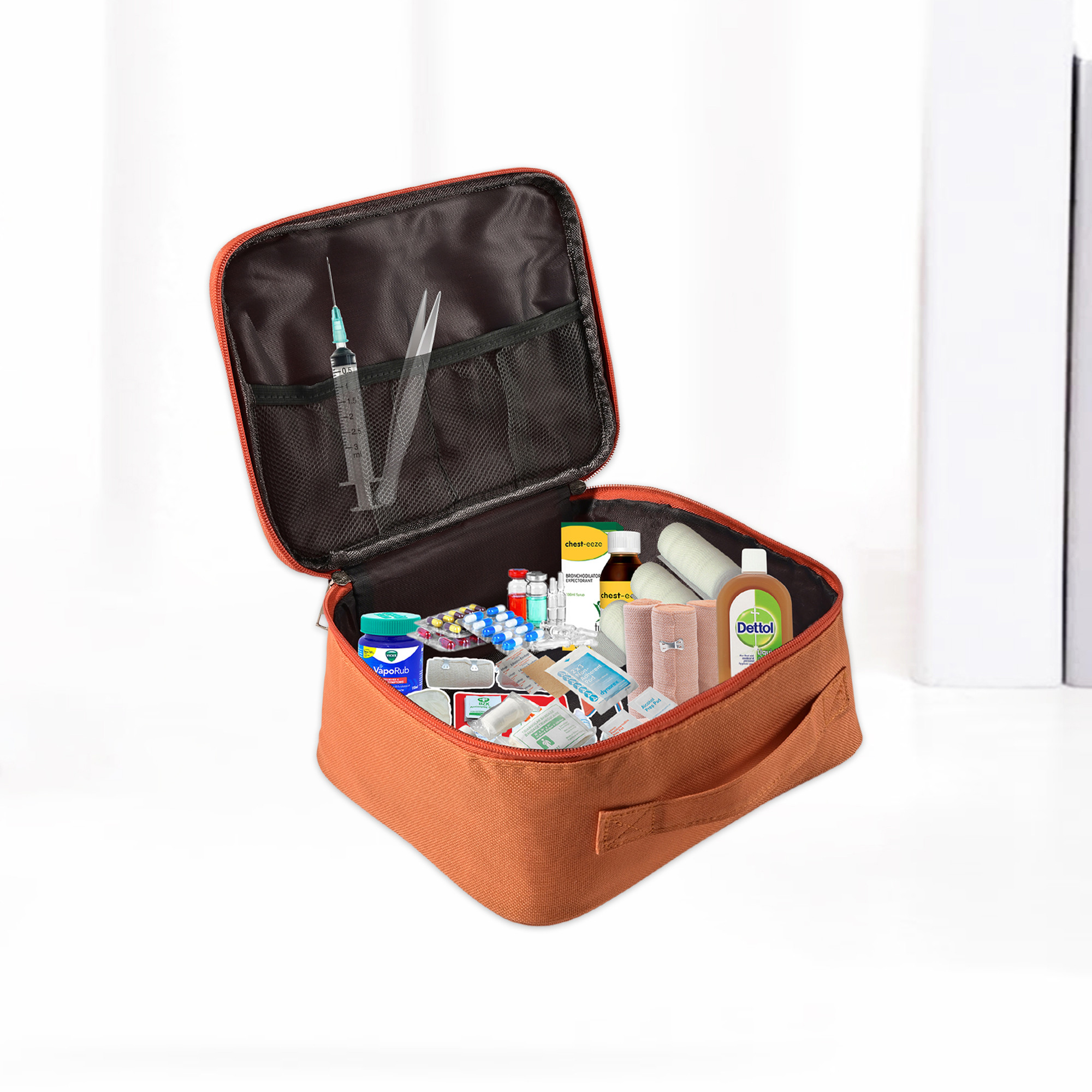 Kuber Industries Medicine Pouch for Travel  Empty First Aid Box for Home  Camping Survival Kit  Emergency Items Organizer  Travelling Medical Essentials Pouch  YJ-24-ORG  Orange