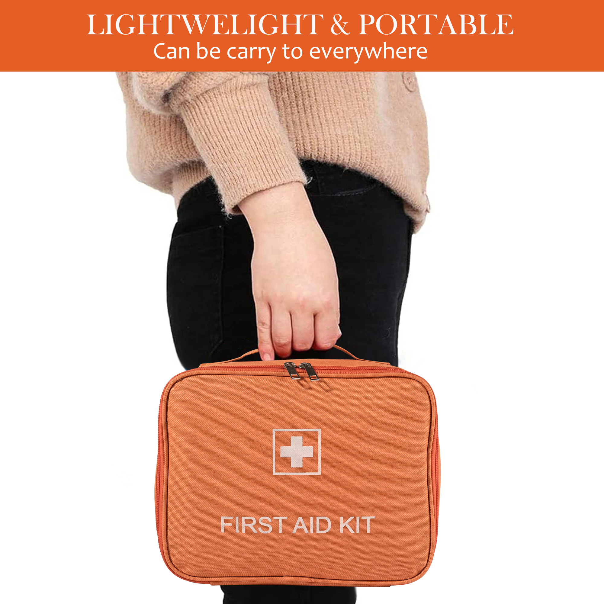 Kuber Industries Medicine Pouch for Travel  Empty First Aid Box for Home  Camping Survival Kit  Emergency Items Organizer  Travelling Medical Essentials Pouch  YJ-24-ORG  Orange