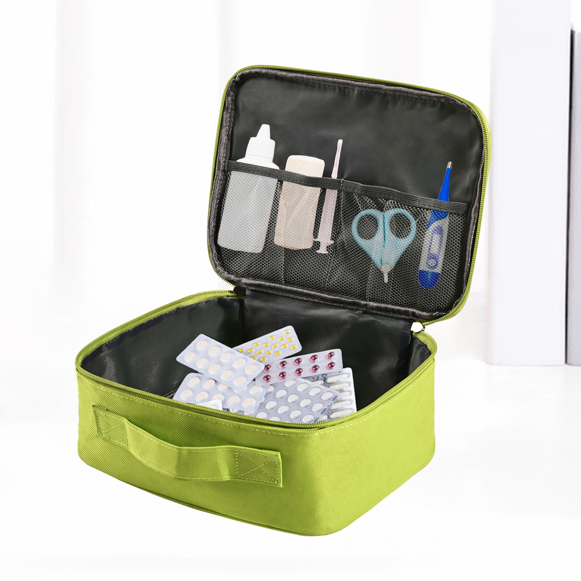 Kuber Industries Medicine Pouch for Travel  Empty First Aid Box for Home  Camping Survival Kit  Emergency Item Organizer  Travelling Medical Essential Pouch  YJ-24-LGRN  Light Green