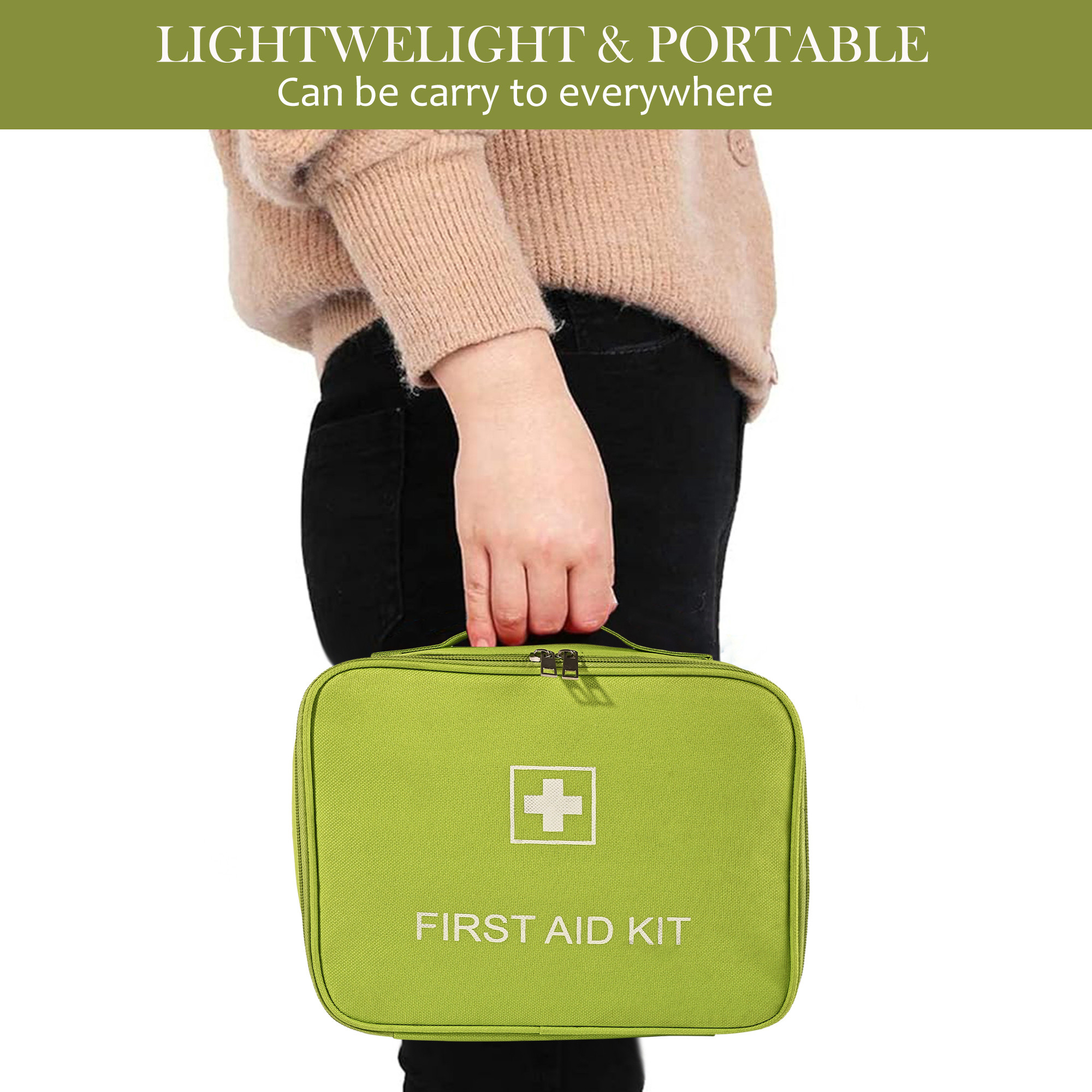 Kuber Industries Medicine Pouch for Travel  Empty First Aid Box for Home  Camping Survival Kit  Emergency Item Organizer  Travelling Medical Essential Pouch  YJ-24-LGRN  Light Green