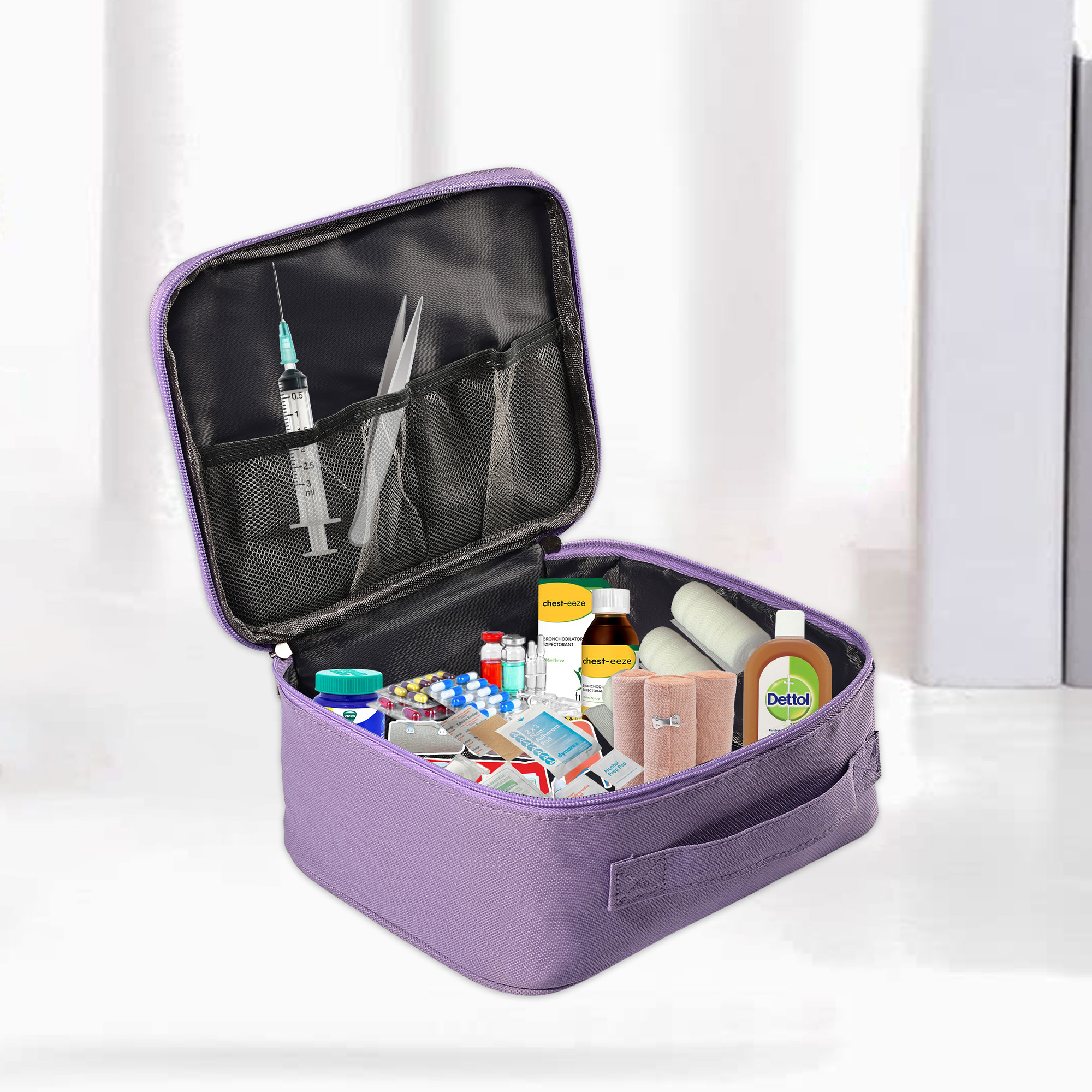 Kuber Industries Medicine Pouch for Travel  Empty First Aid Box for Home  Camping Survival Kit  Emergency Item Organizer  Travelling Medical Essential Pouch  YJ-24-PUR  Purple