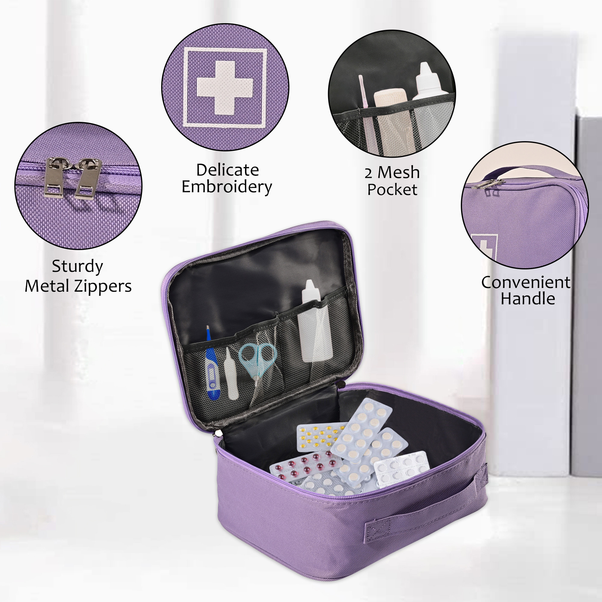 Kuber Industries Medicine Pouch for Travel  Empty First Aid Box for Home  Camping Survival Kit  Emergency Item Organizer  Travelling Medical Essential Pouch  YJ-24-PUR  Purple
