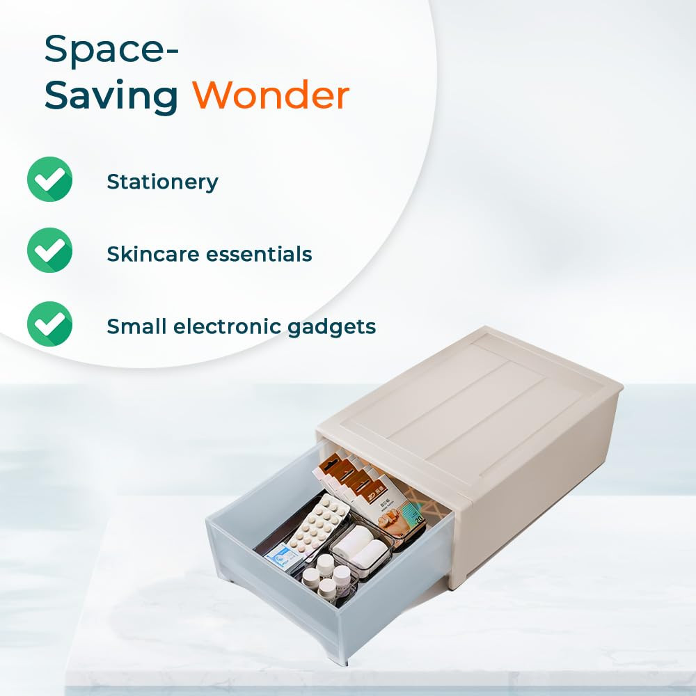 Kuber Industries Medium Drawer/Cabinet Box|Plastic Desk Orgnizer|Storage Organizer For Cosmetic, Stationery,Small Items|Pink|