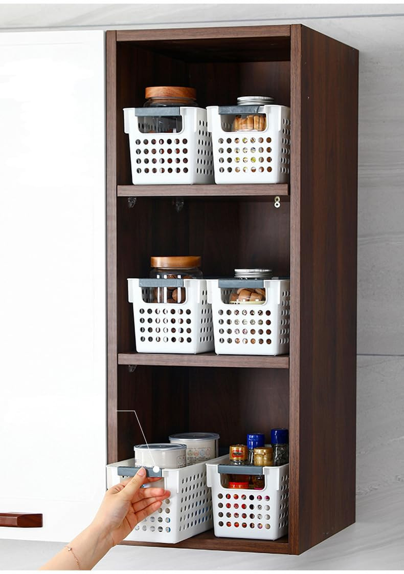 Kuber Industries Medium Hollow Storage Basket With Handle|Kitchen & Home Organizer For Wardrobe|Tray For Toys, Fruits, Books (White)