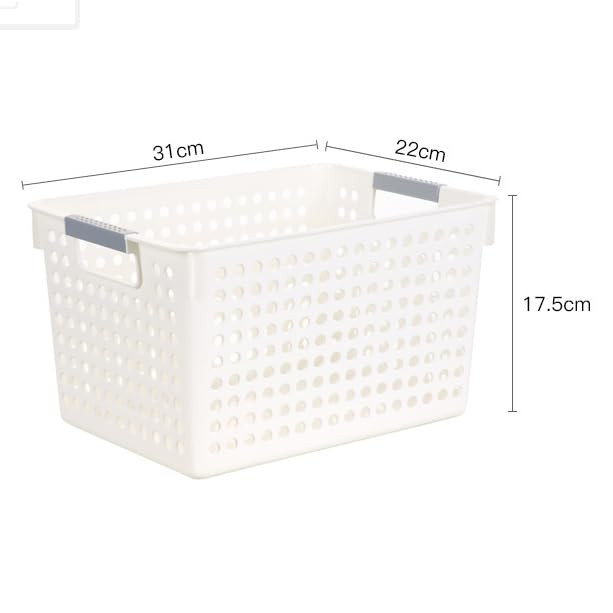 Kuber Industries Medium Hollow Storage Basket With Handle|Kitchen & Home Organizer For Wardrobe|Tray For Toys, Fruits, Books (White)
