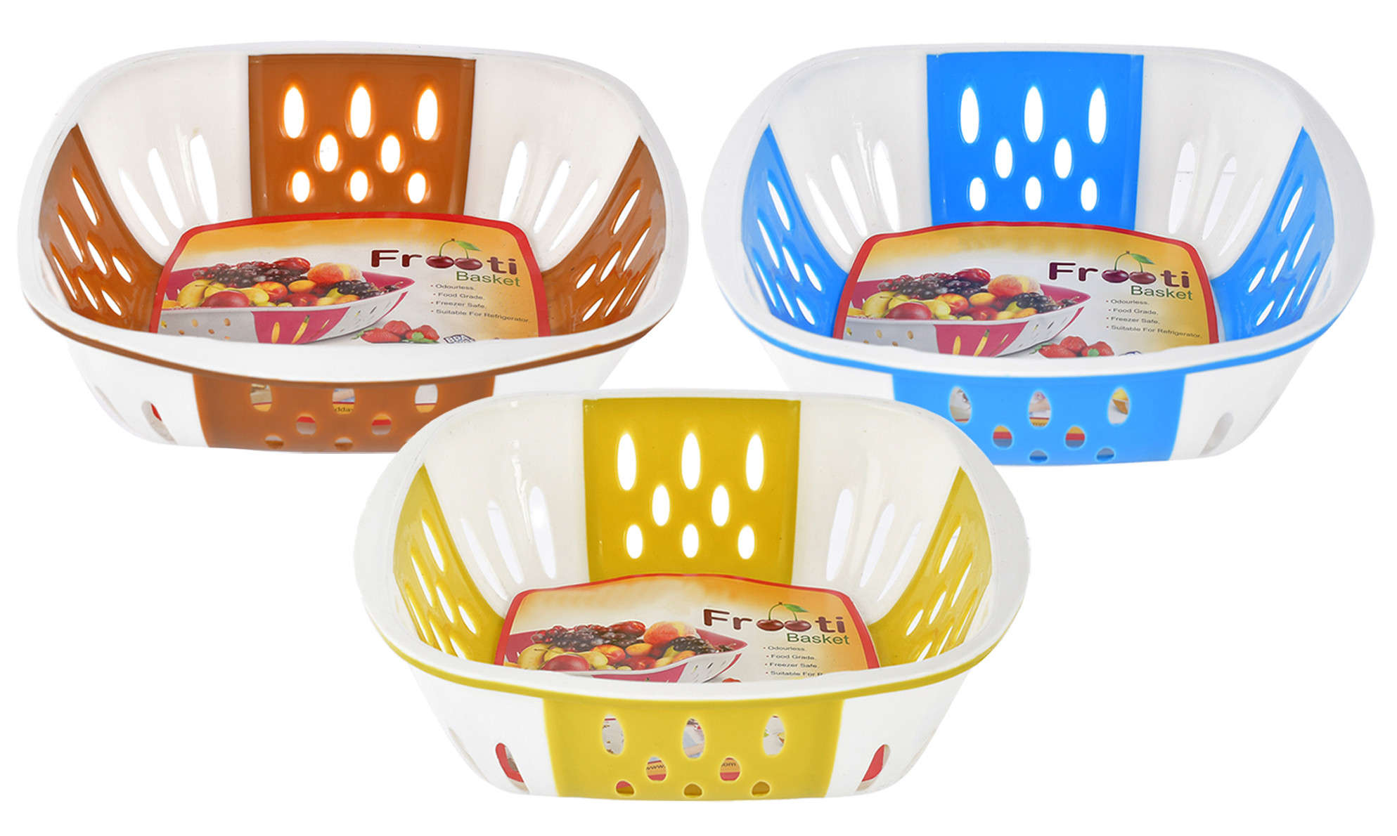 Kuber Industries Medium Plastic Fruit, vegetable Storage Basket- (Brown & Blue & Green)-HS42KUBMART25323