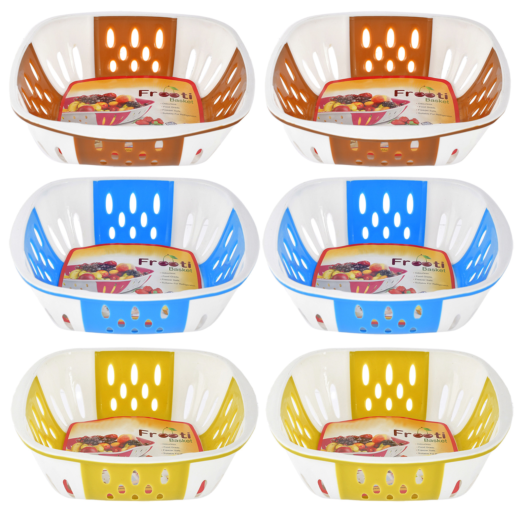 Kuber Industries Medium Plastic Fruit, vegetable Storage Basket- (Brown & Blue & Green)-HS42KUBMART25323