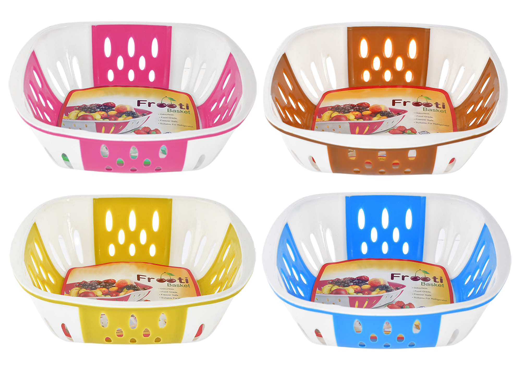 Kuber Industries Medium Plastic Fruit, vegetable Storage Basket- Pack of 4 (Brown & Green & Blue & Pink)-HS42KUBMART25337