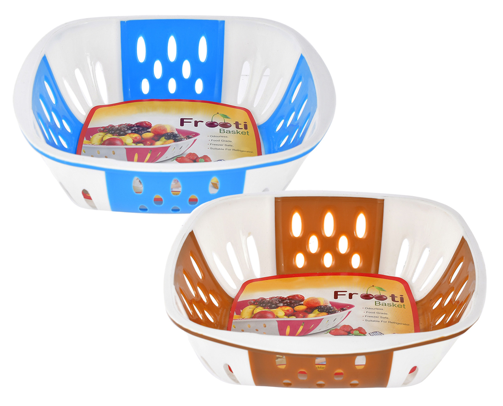 Kuber Industries Medium Plastic Fruit, vegetable Storage Basket-(Blue & Brown)-HS42KUBMART25313