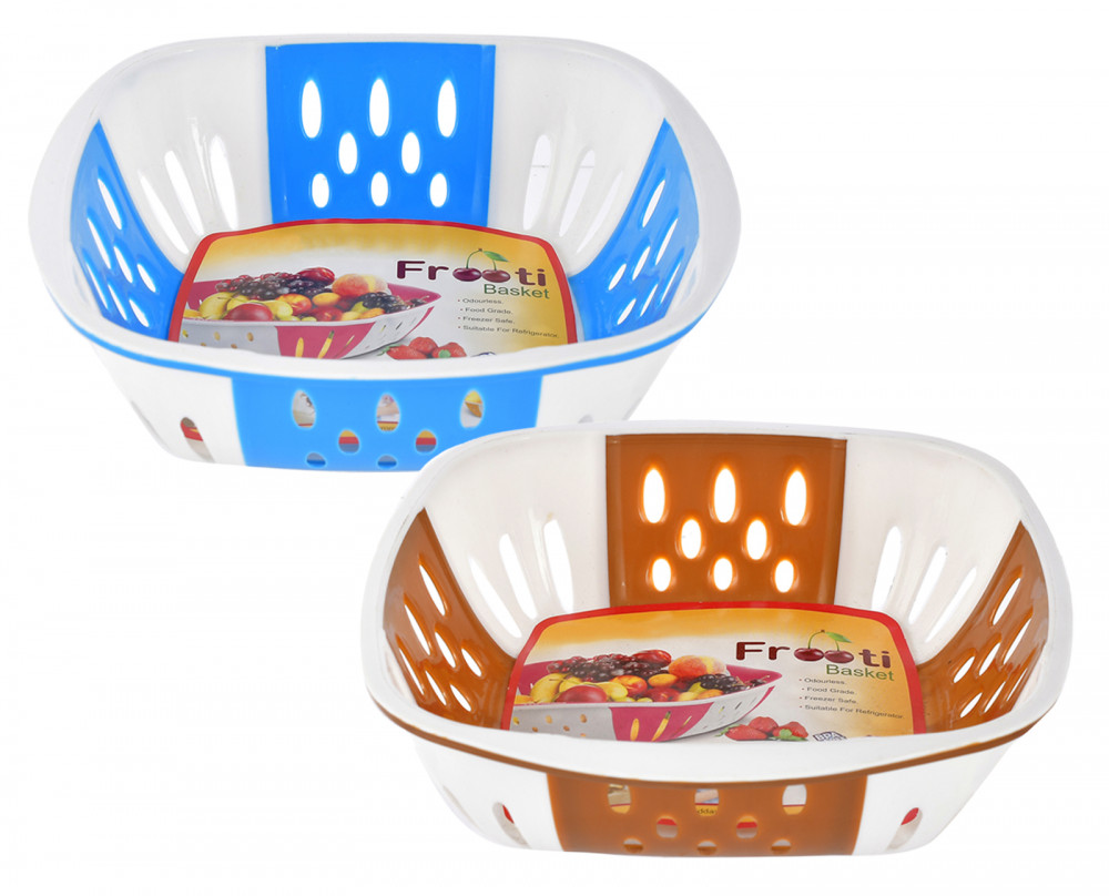 Kuber Industries Medium Plastic Fruit, vegetable Storage Basket-(Blue &amp; Brown)-HS42KUBMART25313
