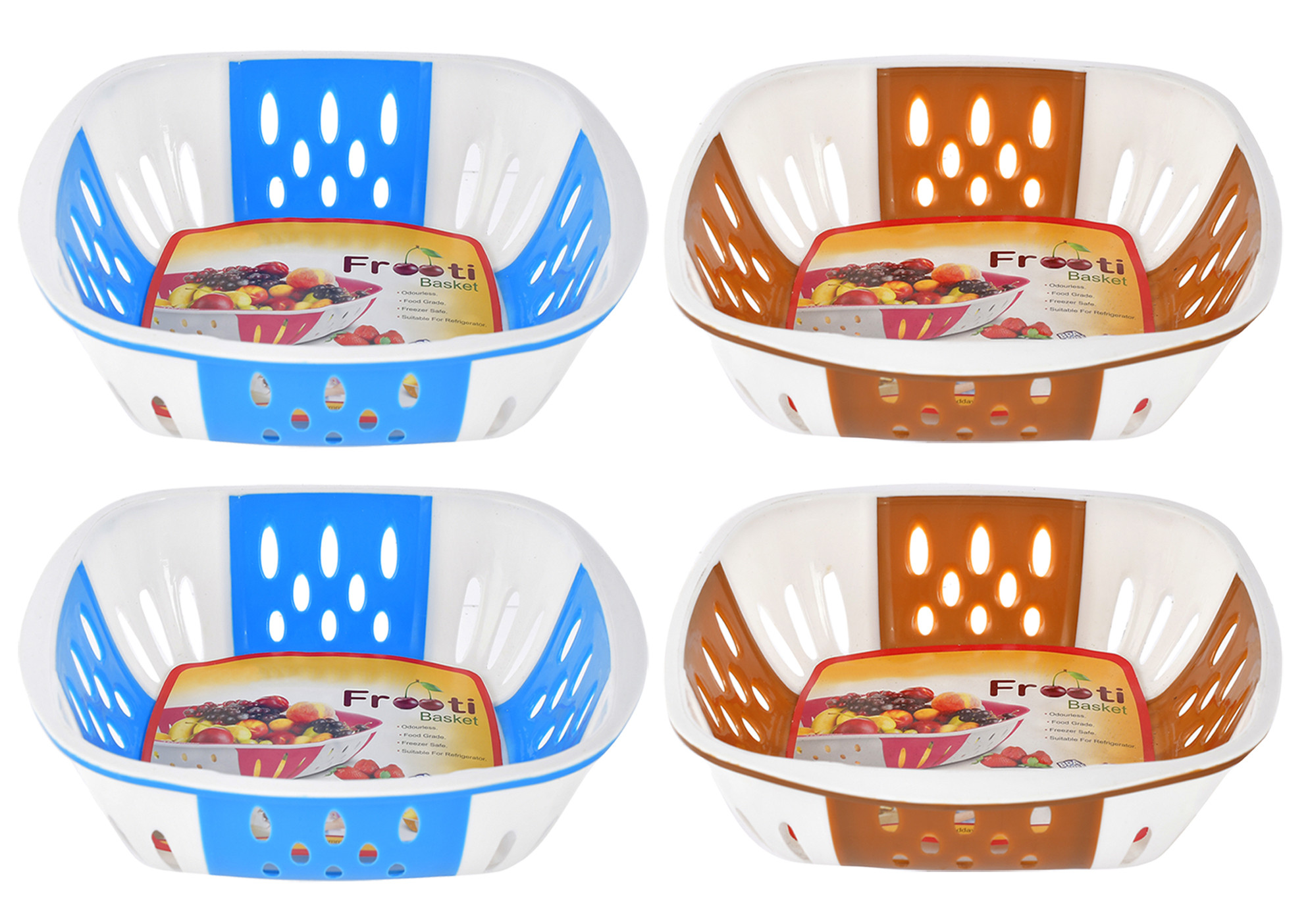 Kuber Industries Medium Plastic Fruit, vegetable Storage Basket-(Blue & Brown)-HS42KUBMART25313
