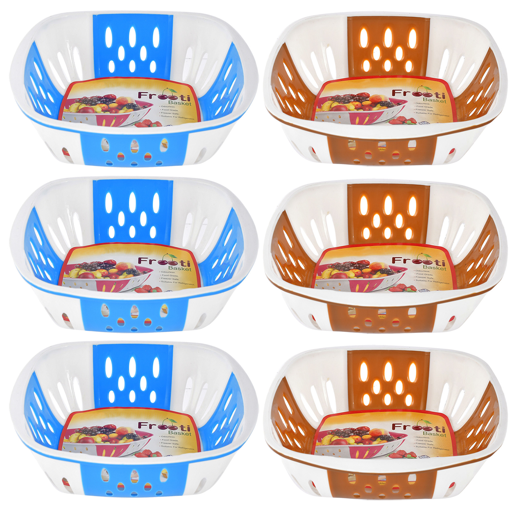 Kuber Industries Medium Plastic Fruit, vegetable Storage Basket-(Blue & Brown)-HS42KUBMART25313